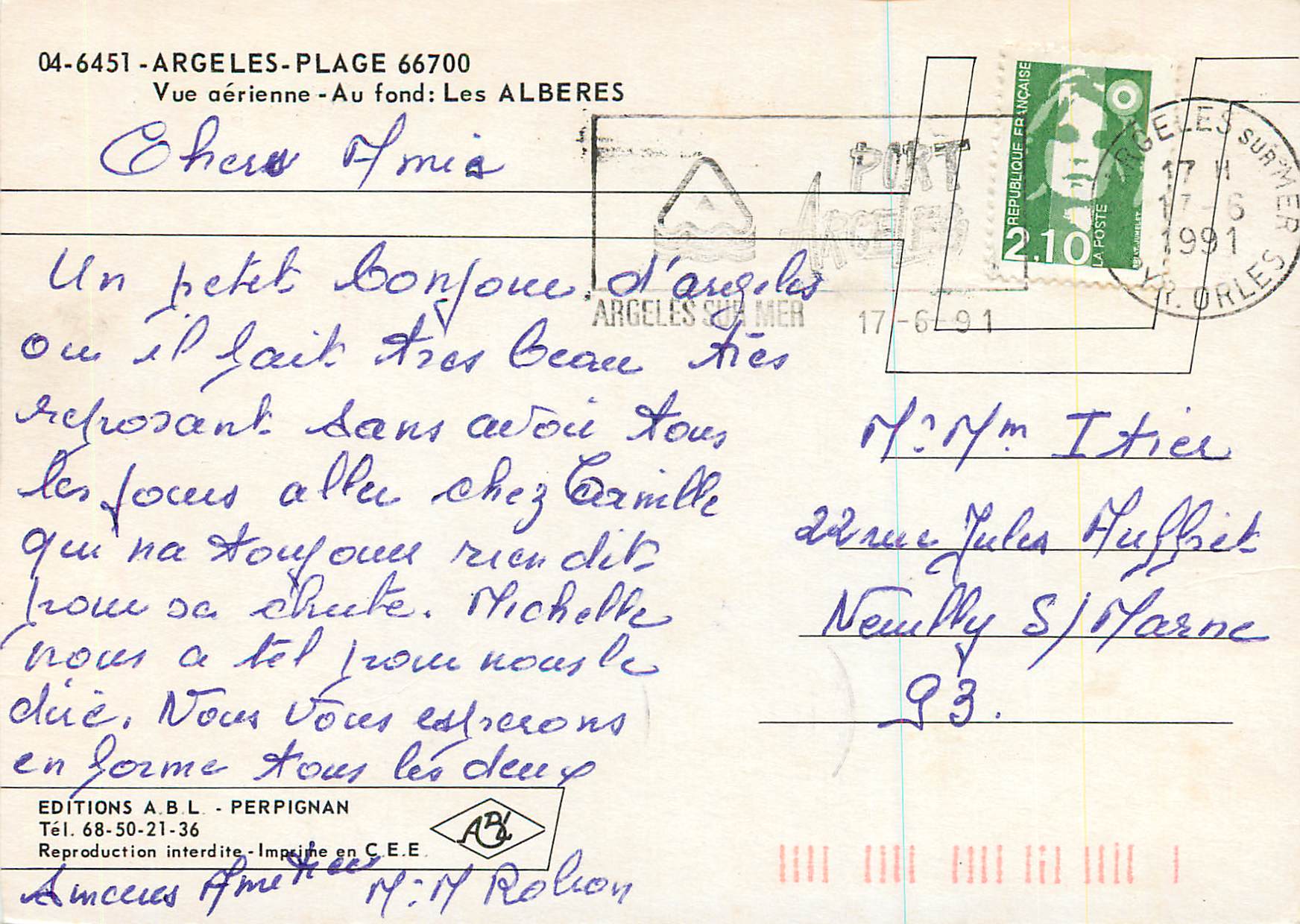 Argeles - Plage — vue aérienne — Éditions A.B.L. - Perpignan — Achterkant