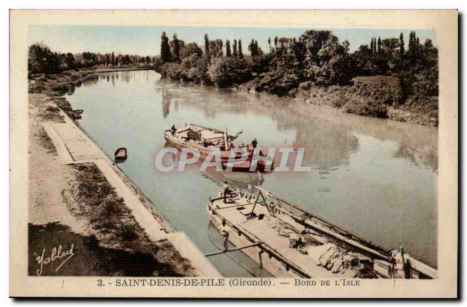 Saint Denis de Pile CPA Bord de l isle (peniches boat bateau)