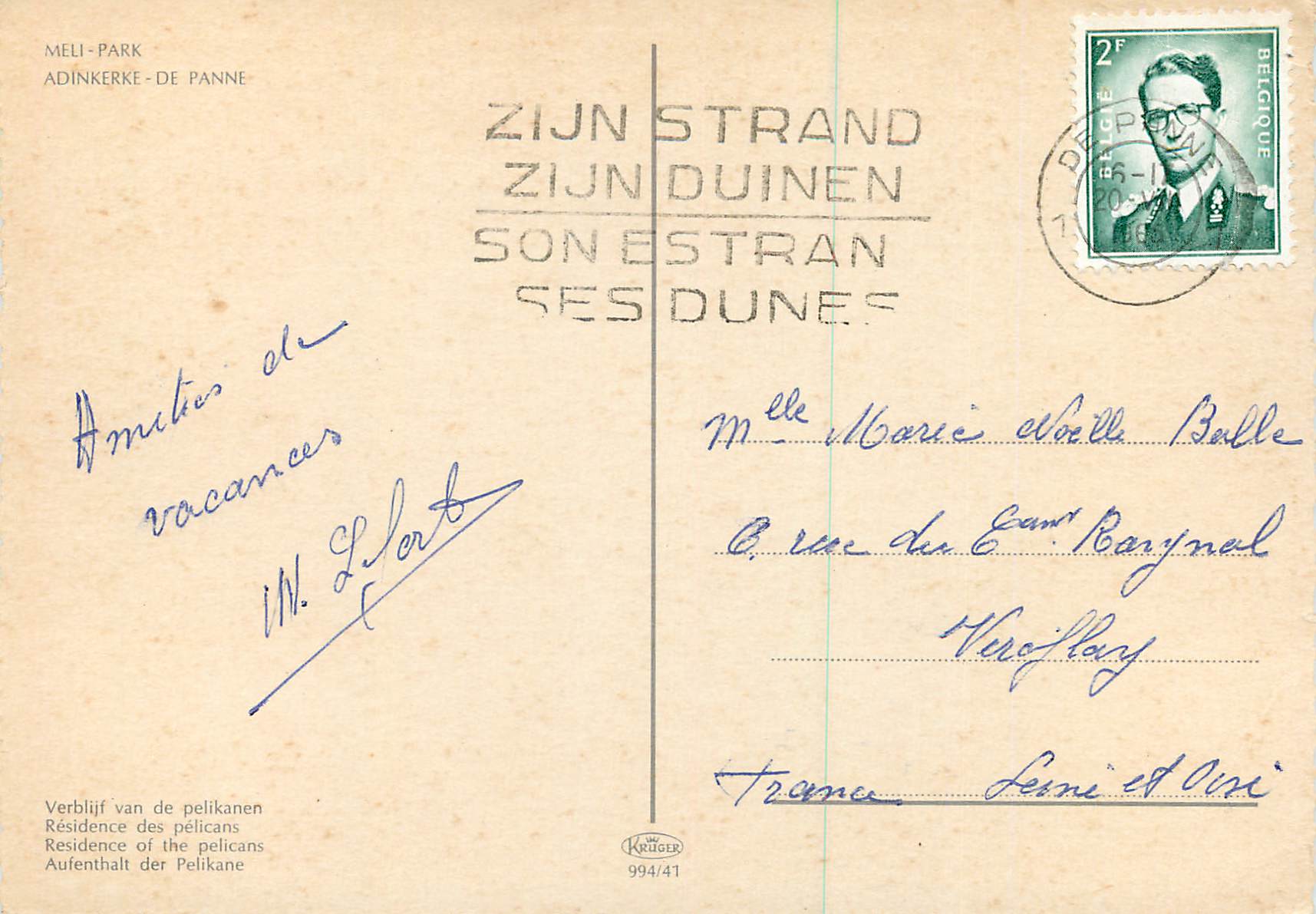 Méli-Park — Adinkerke-De Panne — Krüger 994/41 — Verso