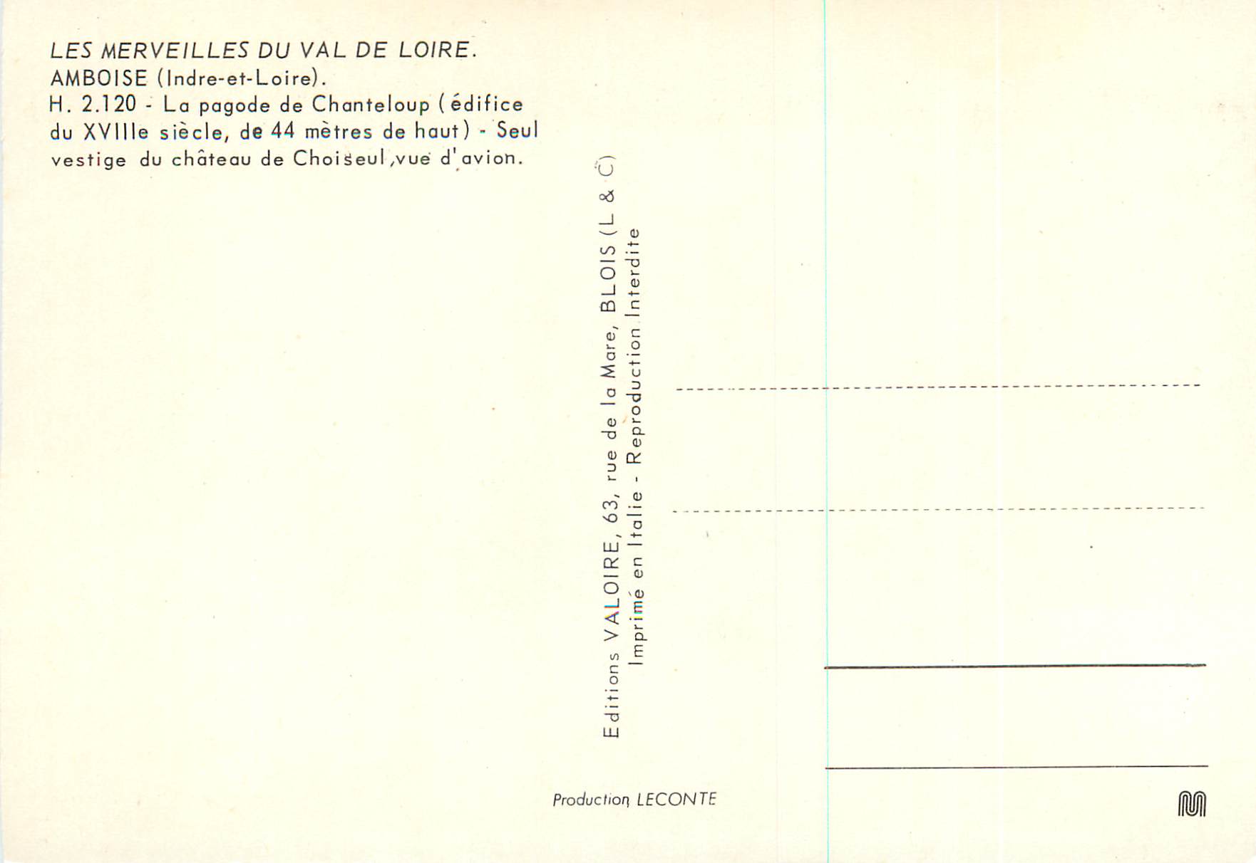 CPM Amboise (Indre et Loire) Les Merveilles du Val de Loire La Pagode de Chanteloup — Rückseite