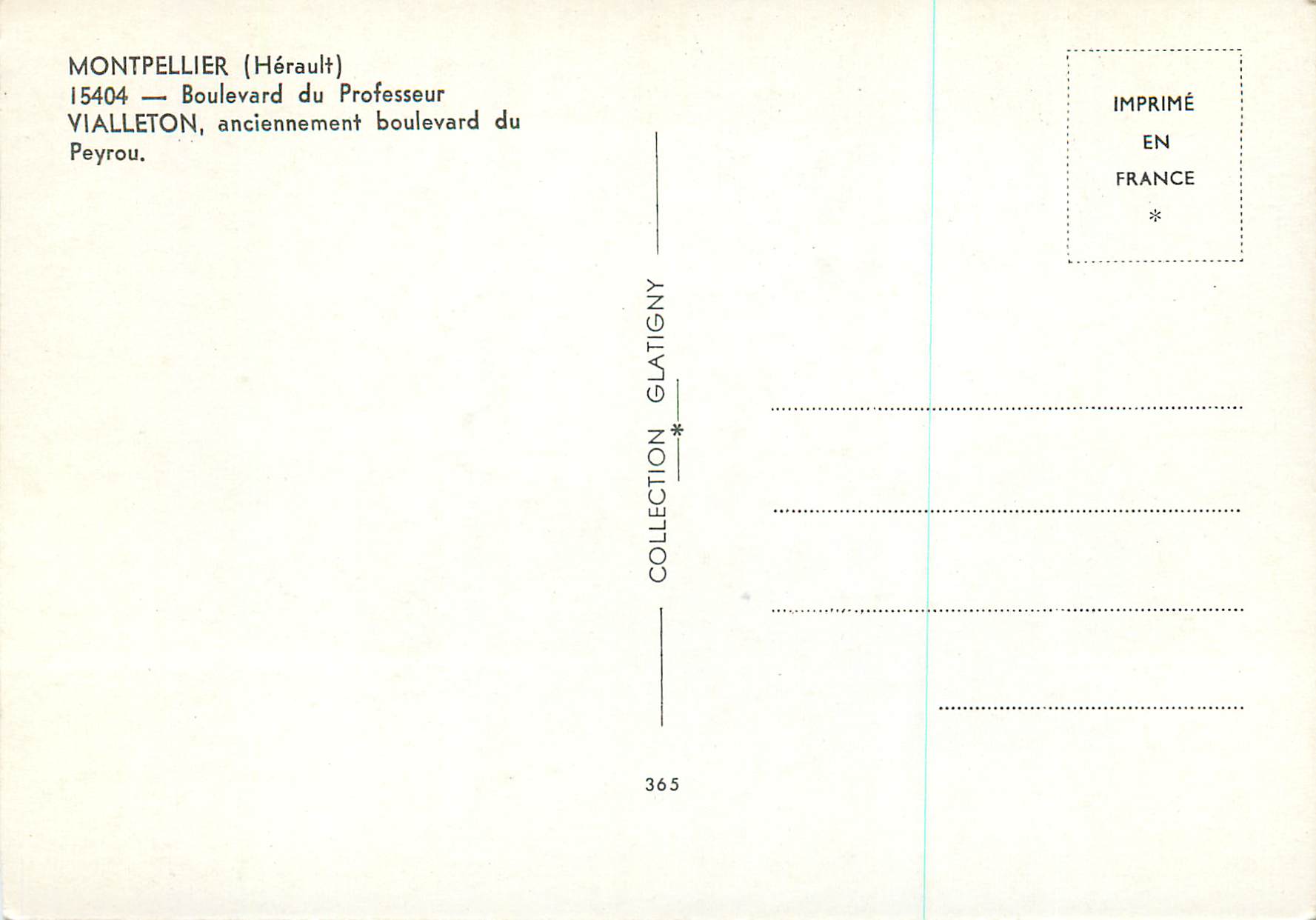CPM Montpellier (Herault Boulevard du Professeur Vialleton Anciennement Boulevard du Peyrou — Rückseite