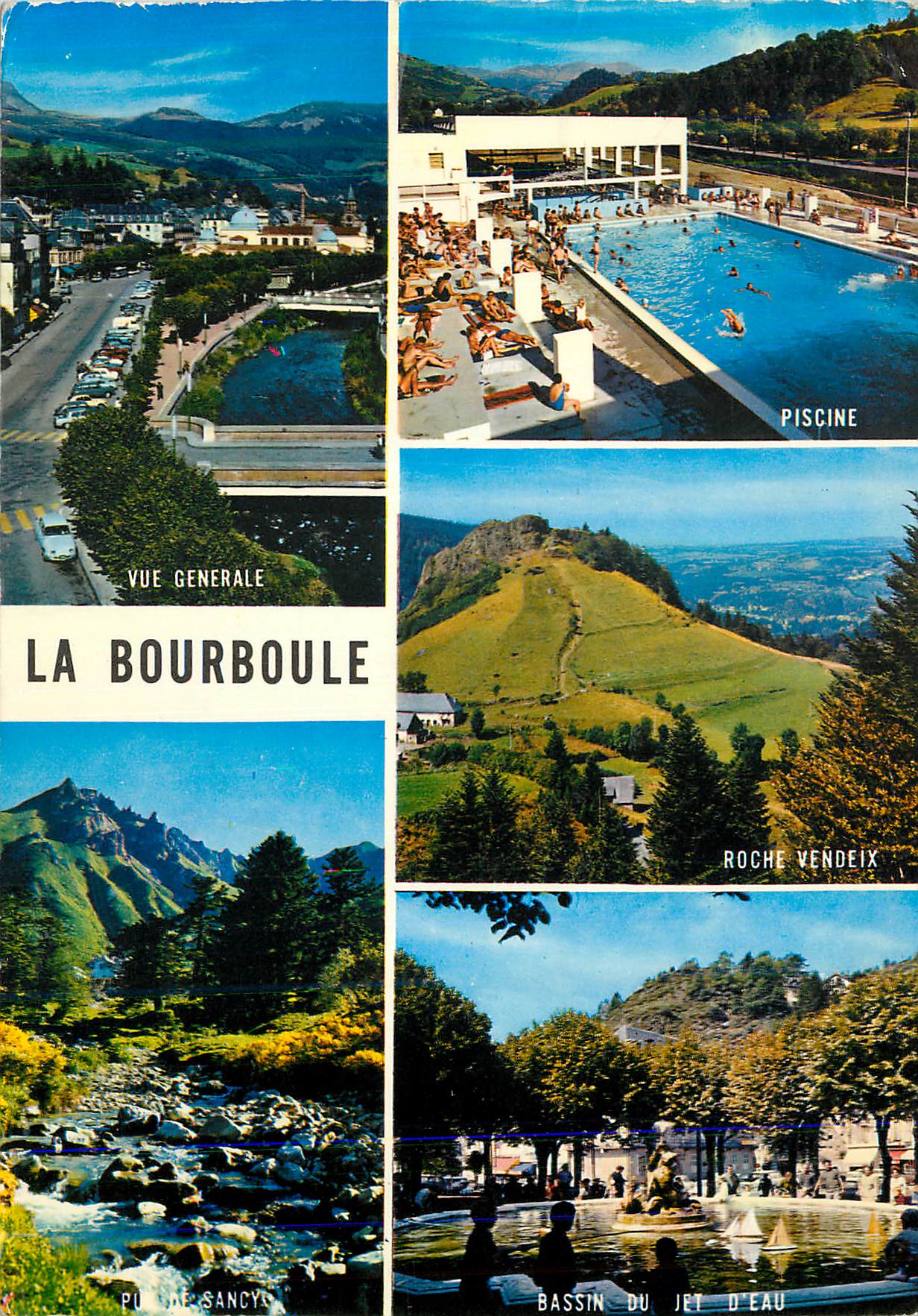 CPM La Bourboule (alt 852 m) L'Auvergne Touristique Vue generale Piscine Roche Vendeix Bassin du jet d'eau