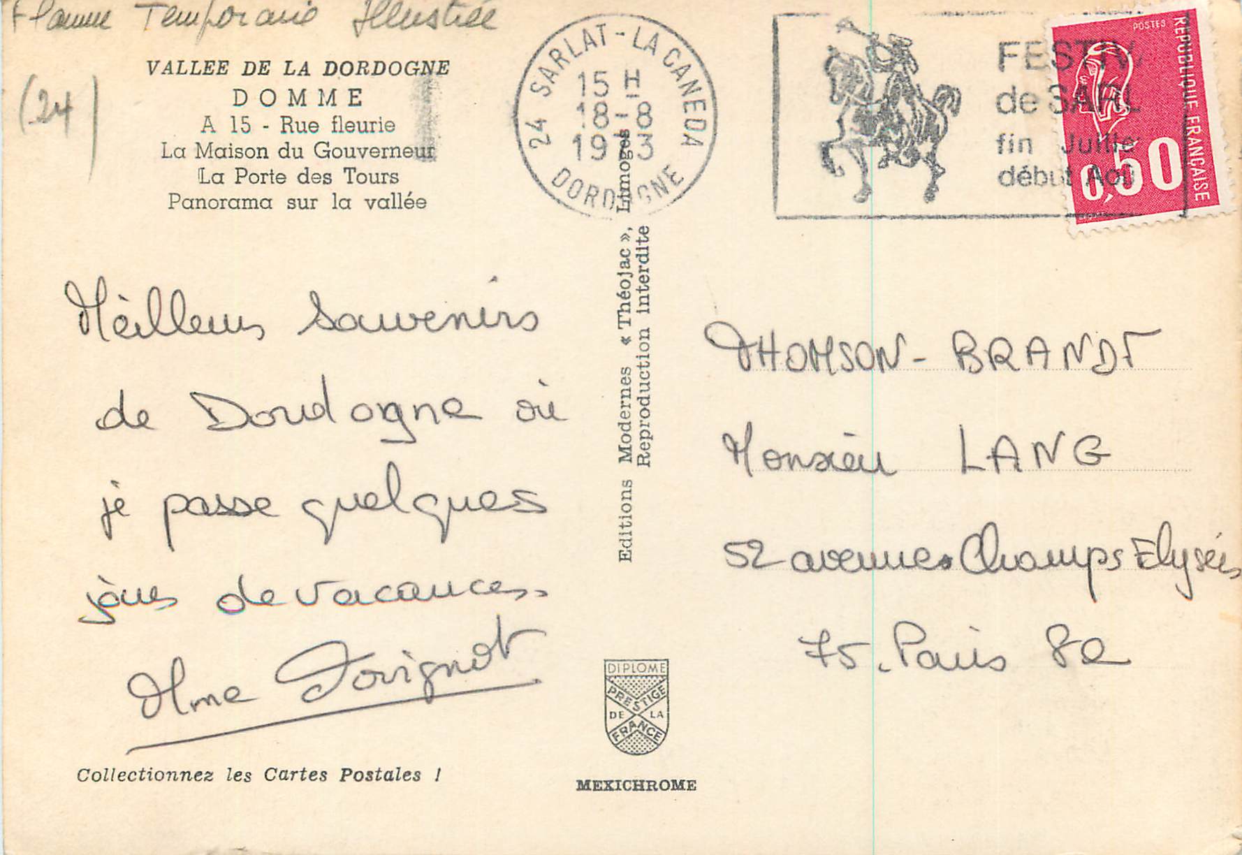 Dommé — Panorama der Dordogne-Tal — Mexichrome-Edition — Rückseite
