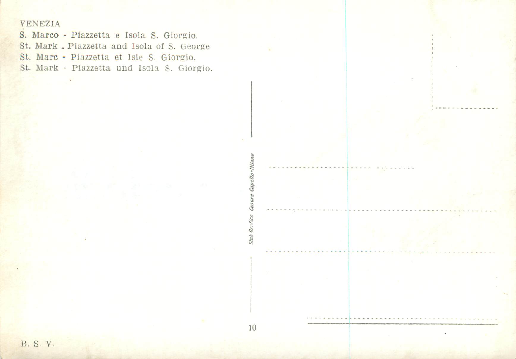 CPM Venezia St Marc Plazzetta et Isle S Giorgio — Rückseite