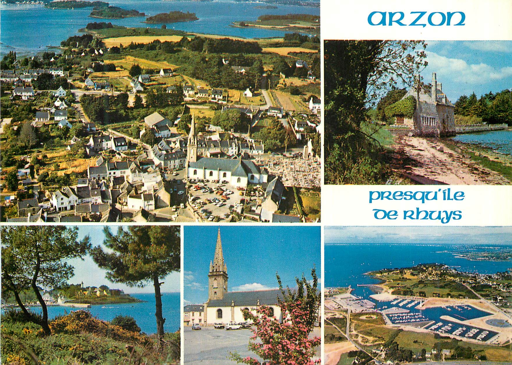 CPM Arzon La Presqu'Ile de Rhuys Couleurs de Bretagnes Le Moulin de Pen Castel La Pointe de Port Navalo L'Eglise