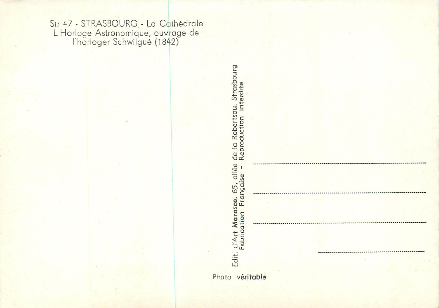 Strasbourg - La Cathédrale - L'Horloge Astronomique, ouvrage de l'horloger Schwilgué (1842) — Verso