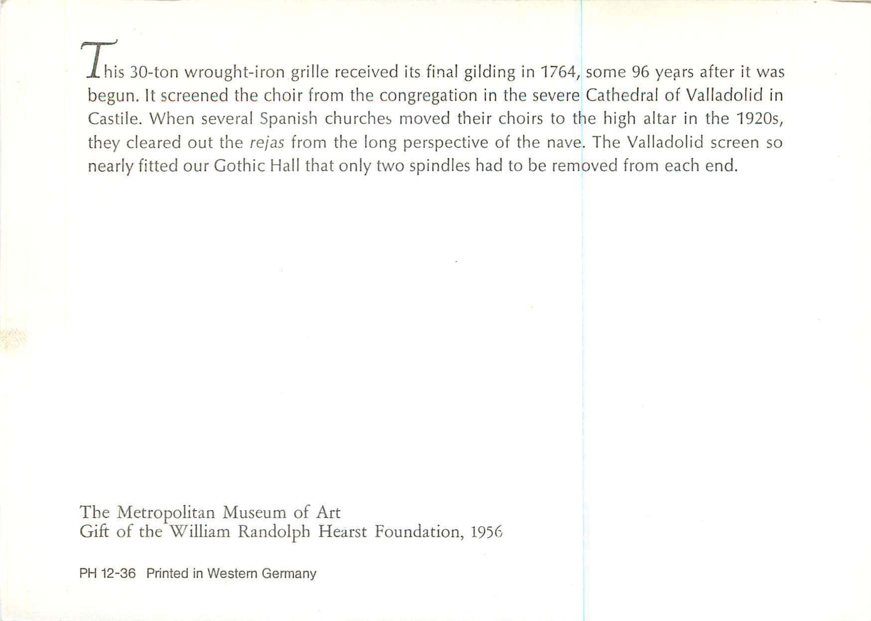 CPM The Metropolitan Museum of Art Gift of the William Randolph Hearst Foundation 1956 — Back