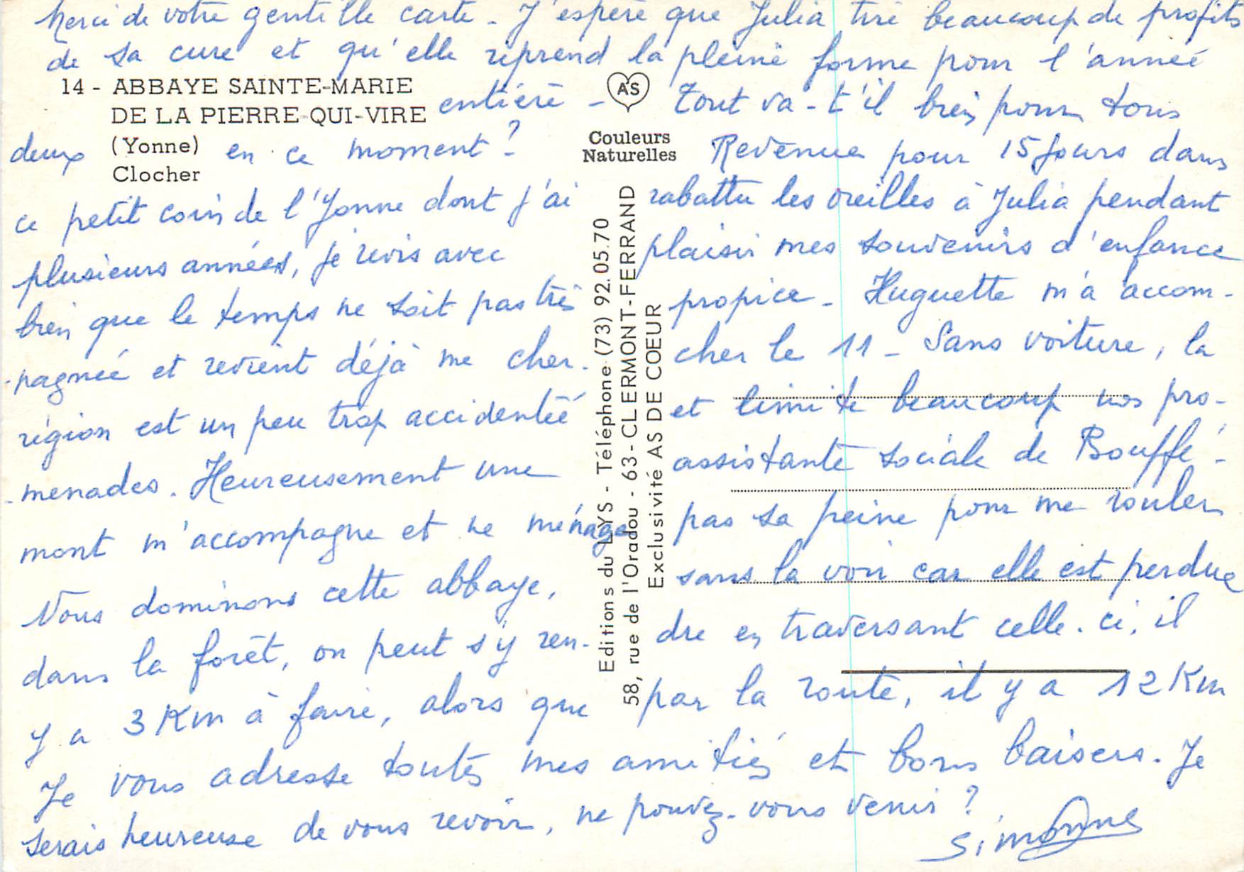 Abbaye Sainte-Marie de la Pierre-qui-Vire — Yonne — Éditions du L.S.S. — Verso