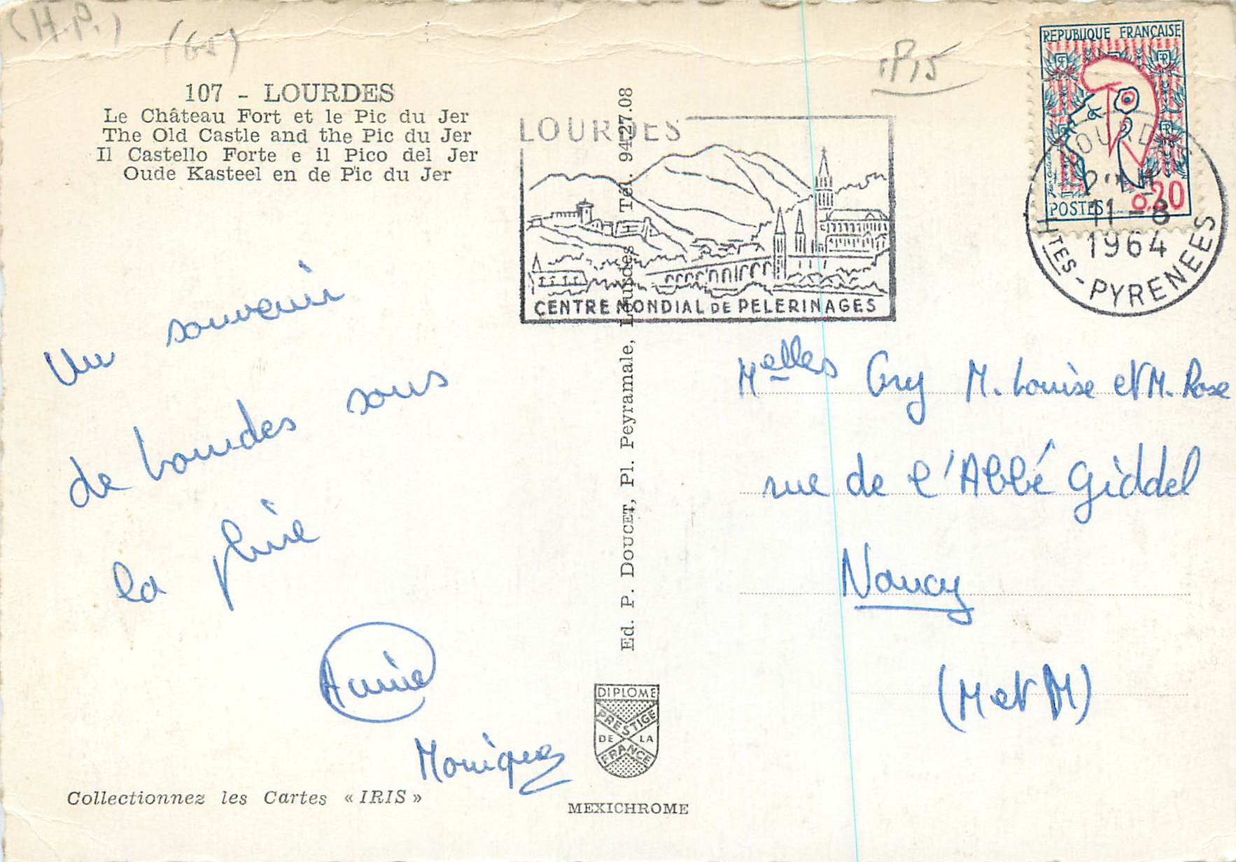 CPM Lourdes Le Chateau Fort et le Pic du Jer — Verso