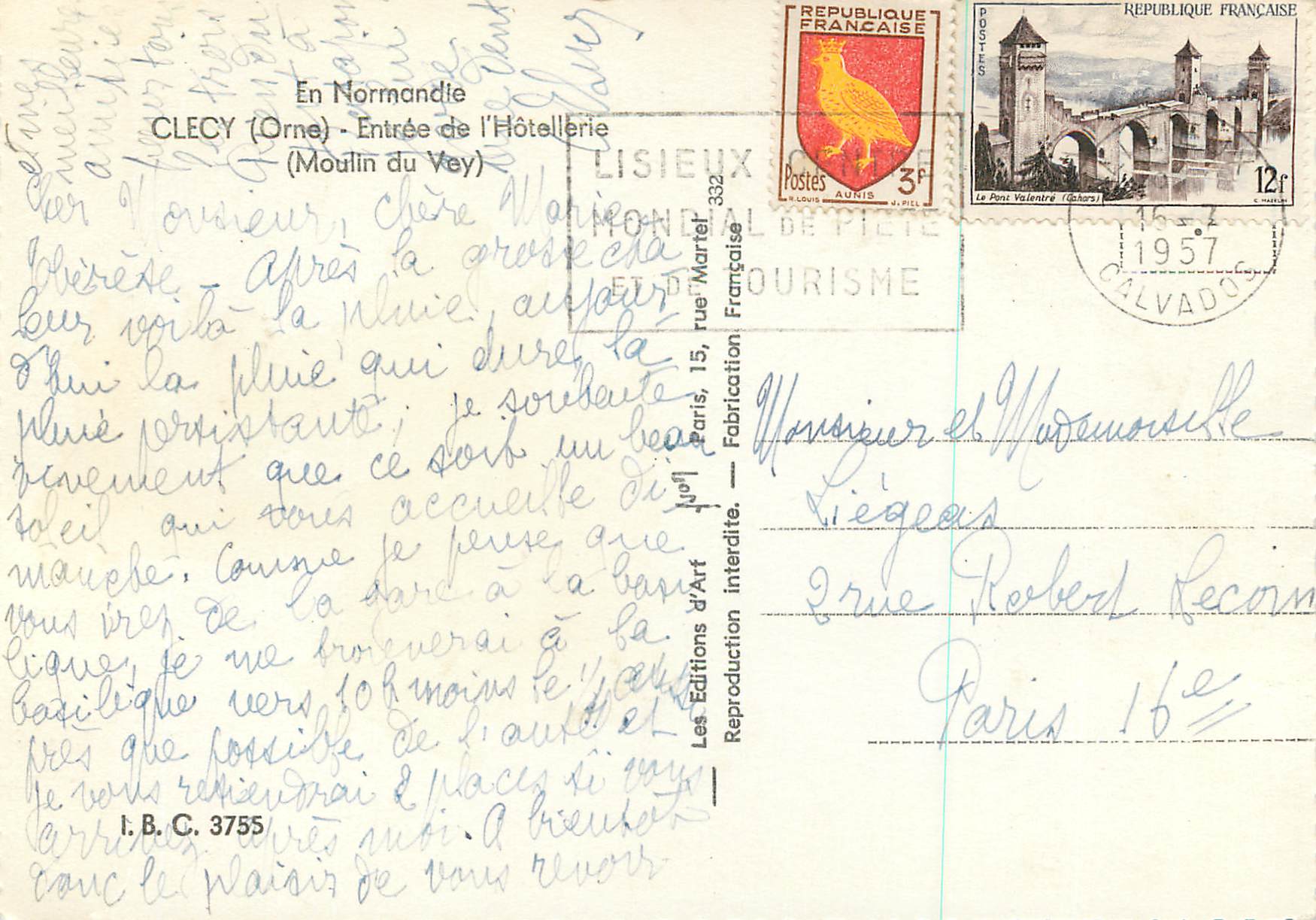 CPM Clecy (Orne) En Normandie Entree de l'Hotellerie (Moulin du Vey) — Rückseite
