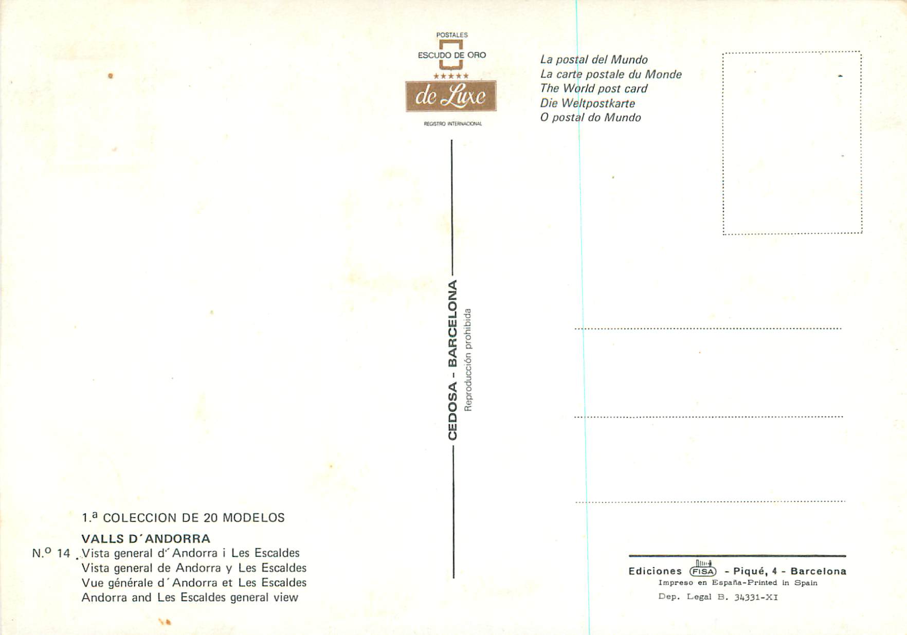 CPM Valls d'Andorra Vue Generale d'Andorra et Les Escaldes — Back