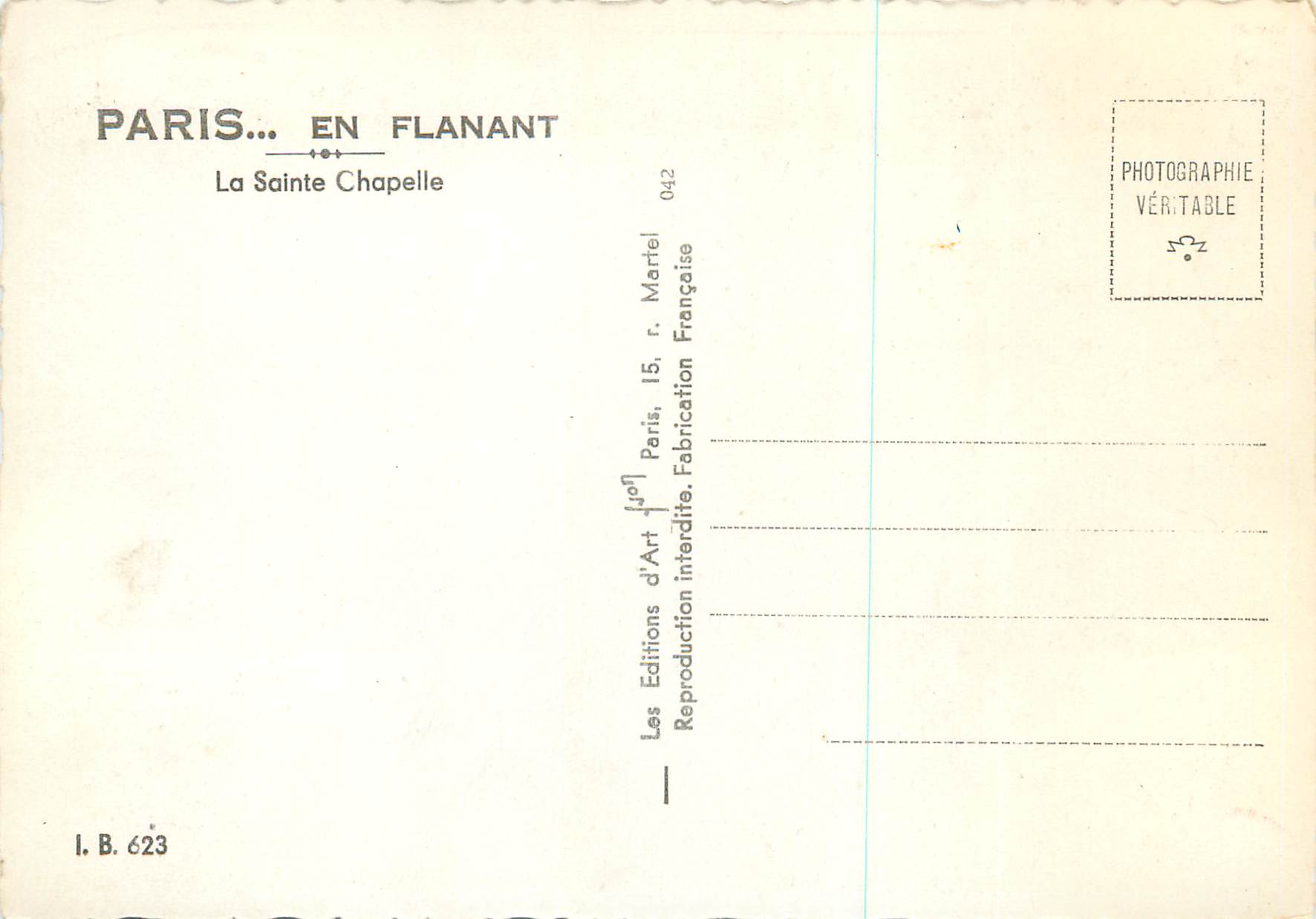 CPM La Sainte Chapelle Paris en Flanant — Rückseite