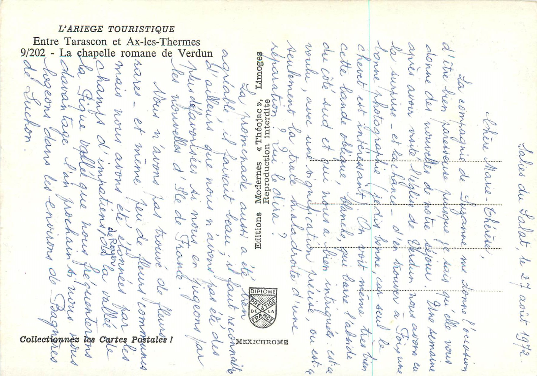La chapelle romane de Verdun — Entre Tarascon et Ax-les-Thermes — Éditions L'Arîège Touristique, n°9/202 — Reverso