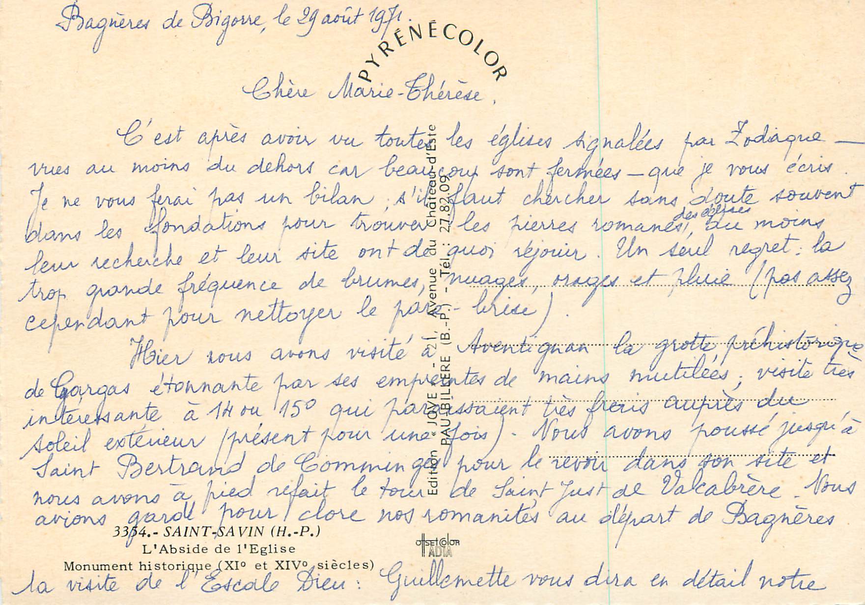CPM Saint Savin (H P) L'Abside de l'Eglise Monument Historique (XIe et XIVe Siecles) — Back