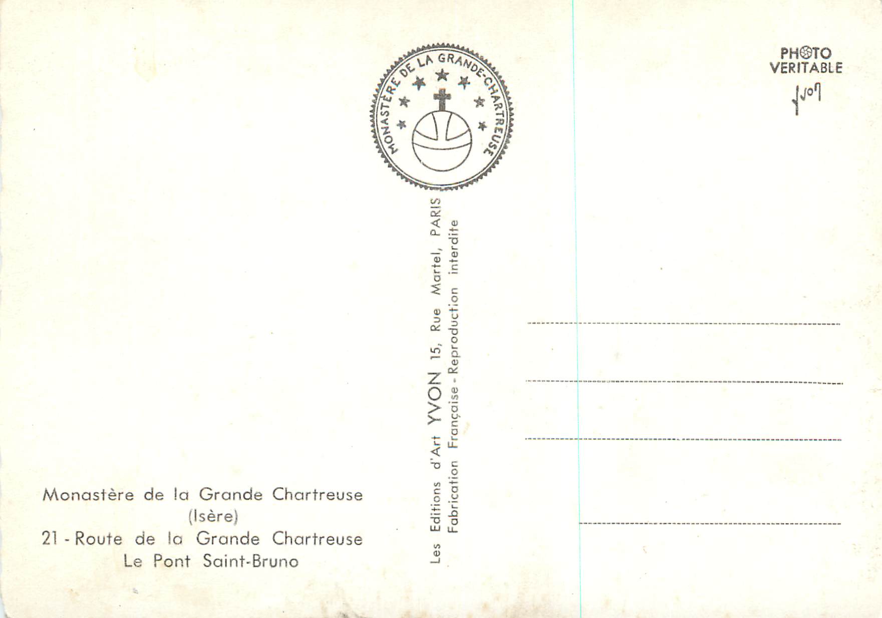 Pont Saint-Bruno — Le Pont Saint-Bruno — Éditions d'Art Yvon, Paris — Rückseite