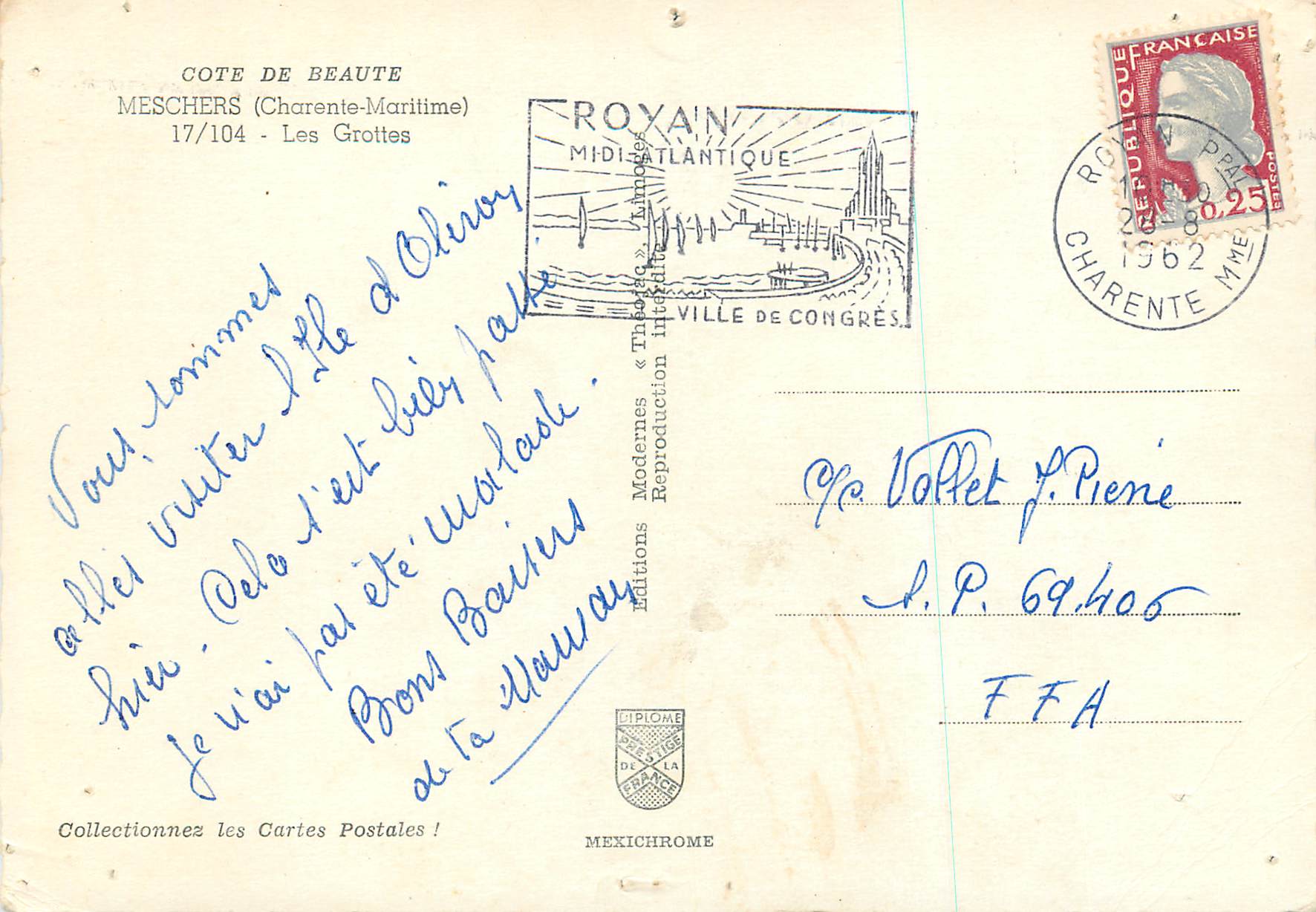 CPA Meschers (Charente Maritime) Cote de Beaute Les Grottes — Back