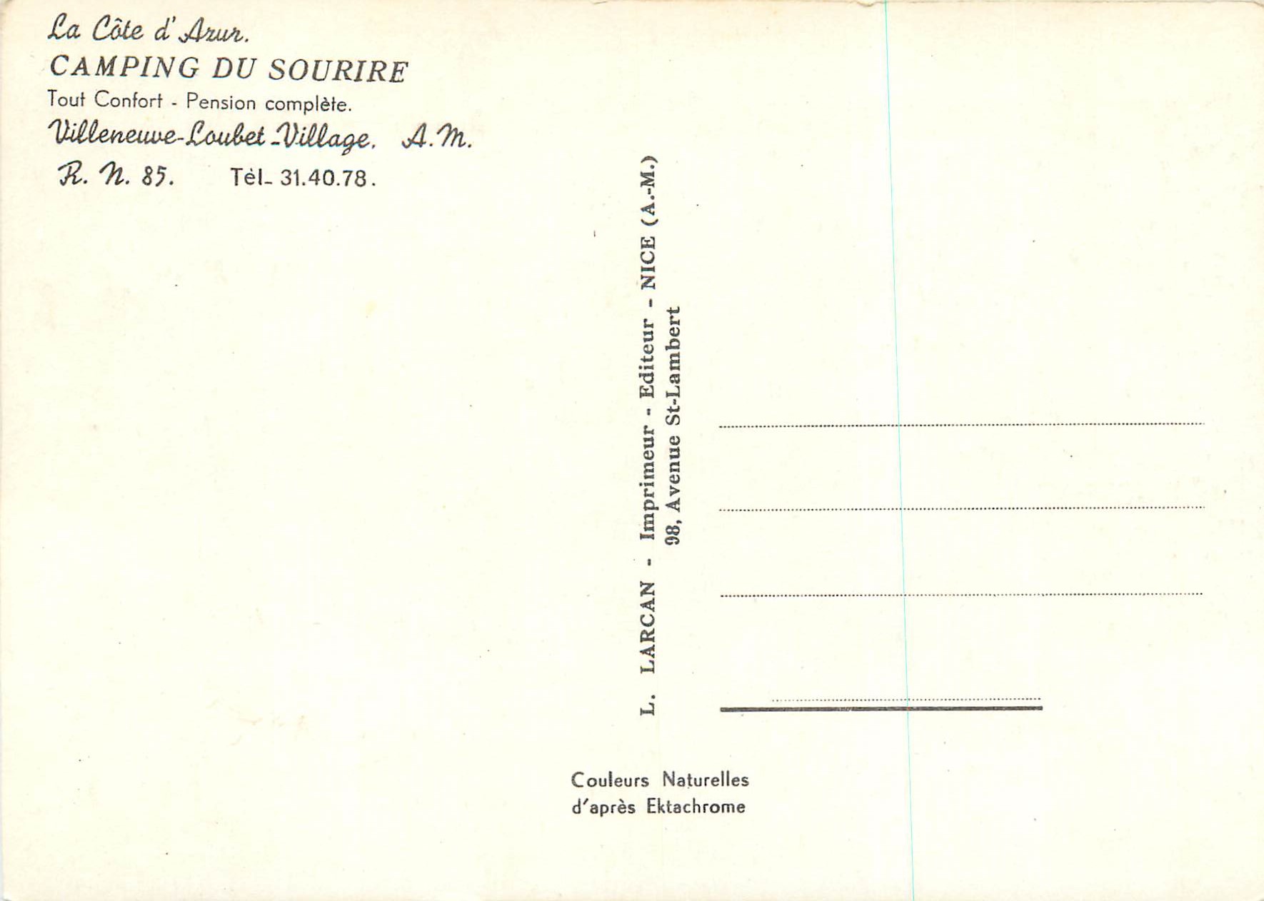 CPA Villeneuve Coulbet Village A M Camping du Sourire Tout Confort Pension Complete La Cote d'Azur — Rückseite