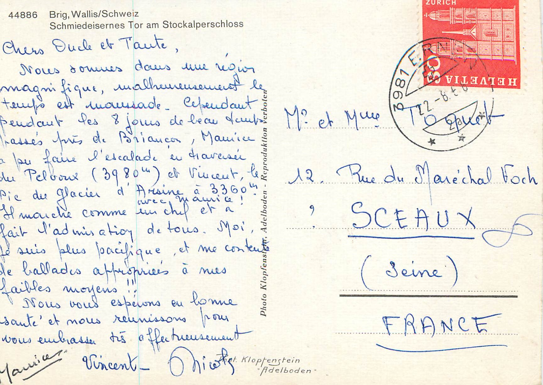 CPA Brig Wallis Schweiz Schmiedeisernes Tor am Stocklperschloss — Rückseite