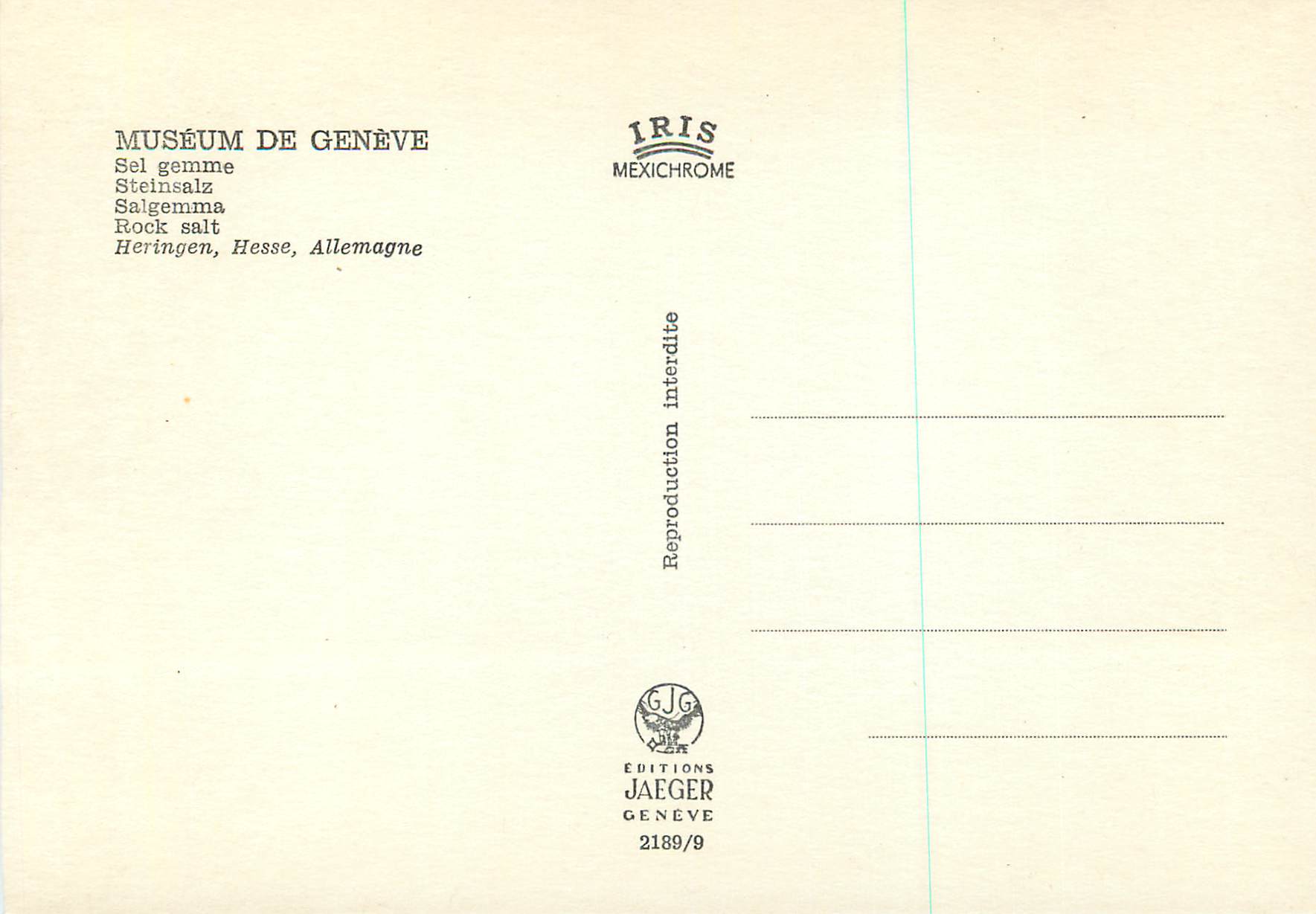 CPA Museum de Geneve Sel Gemme — Rückseite