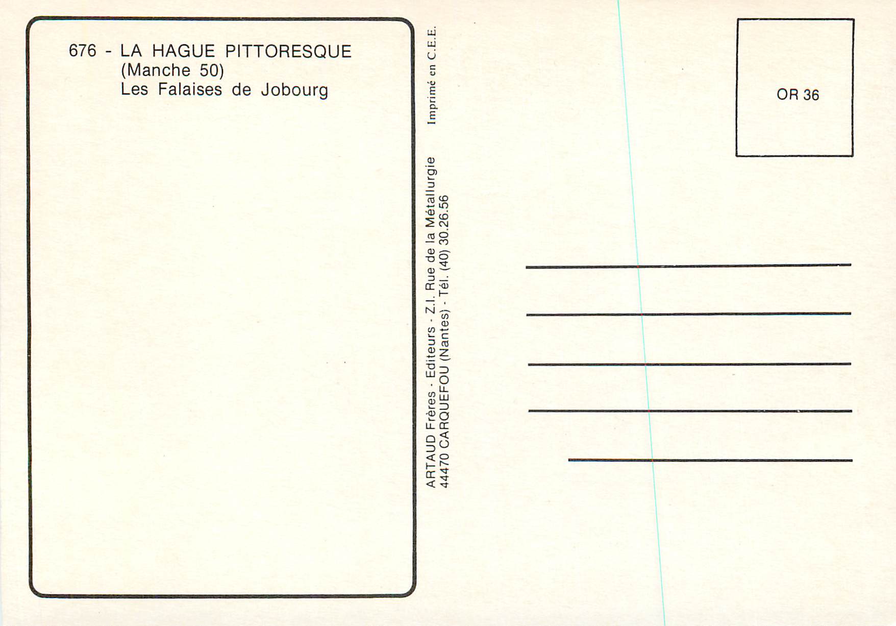 La Hague pittoresque — Les Falaises de Jobourg — ARTAUD Frères, Nantes — Verso