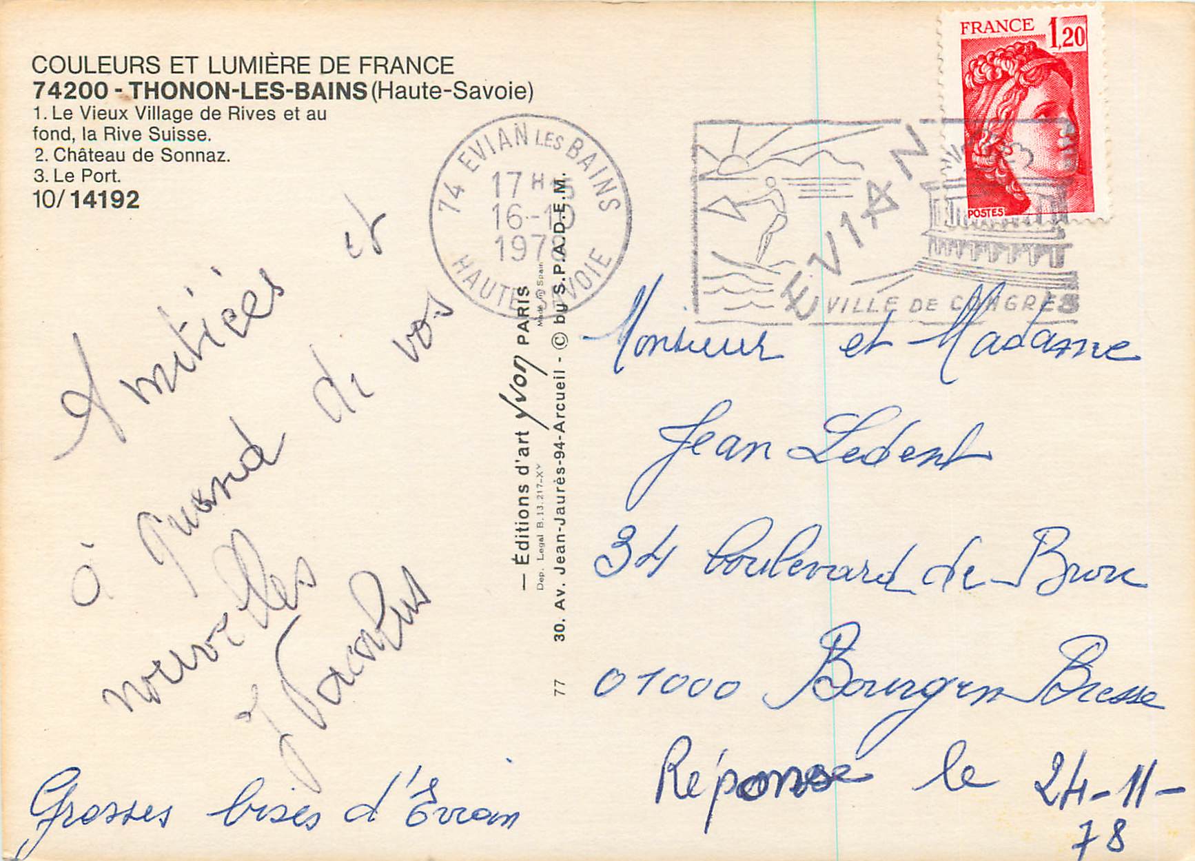 Thonon-les-Bains — vue panoramique et scènes locales — Éditions Jean-Jaurès, Paris — Rückseite