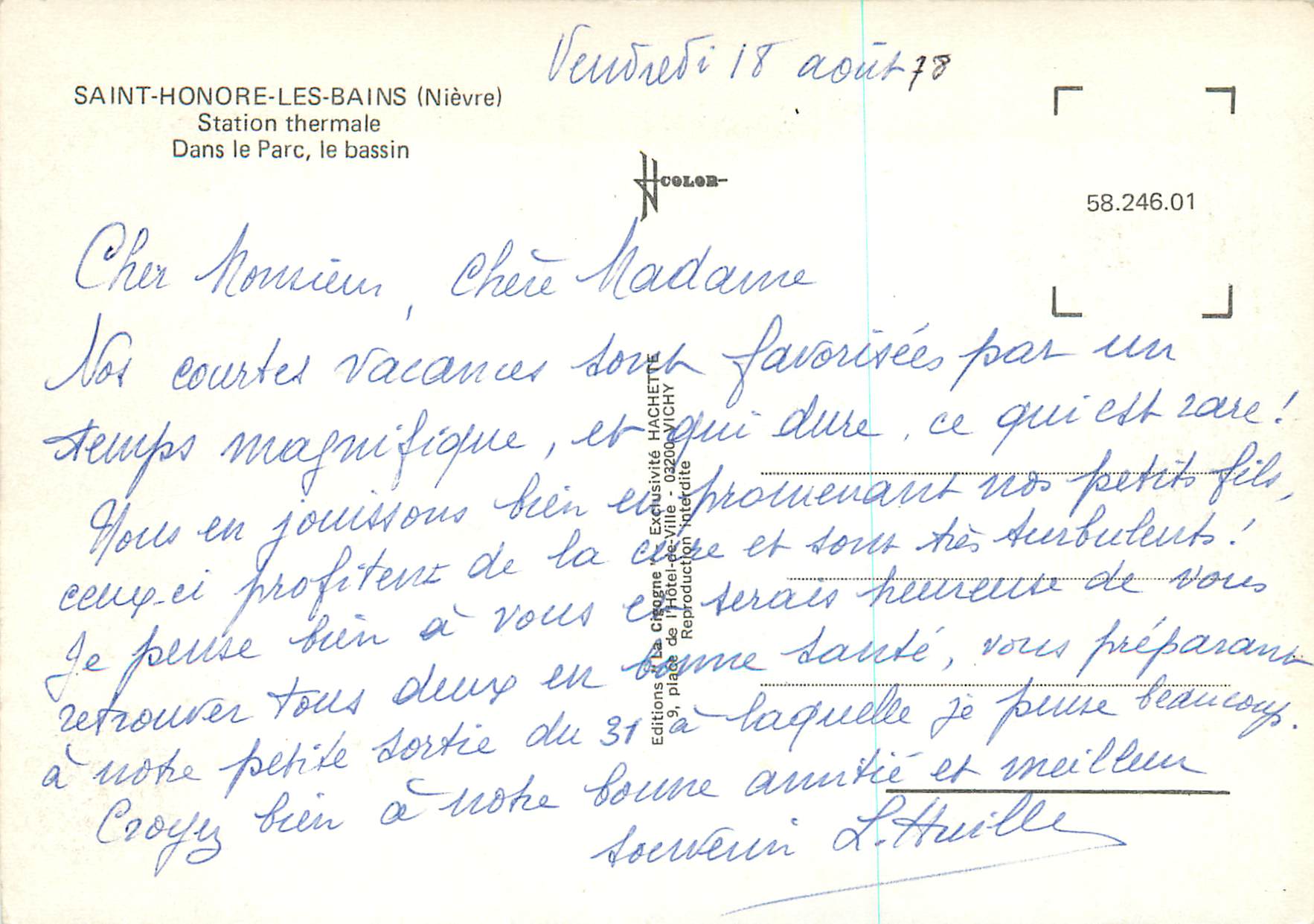 Saint-Honoré-les-Bains — Station thermale, bassin du parc — Éditions de la Cigogne — Rückseite