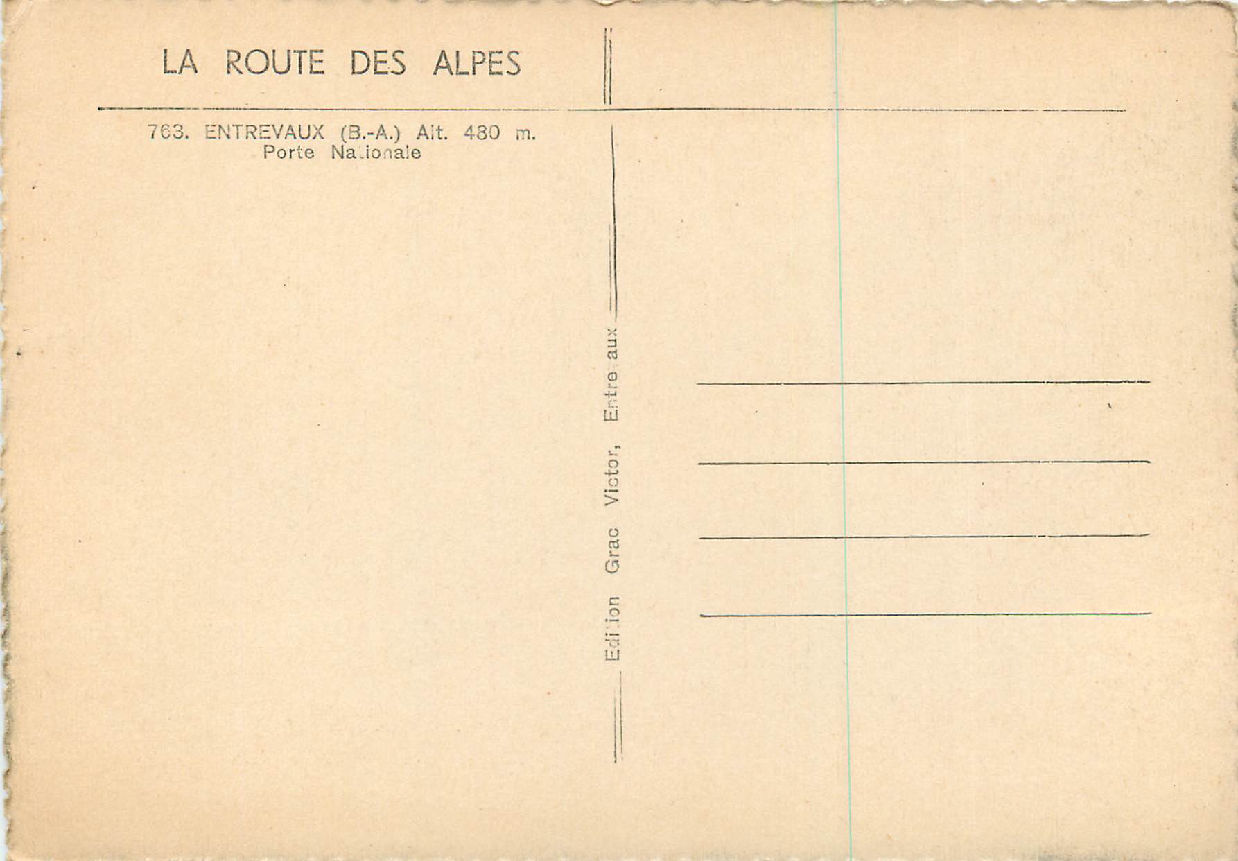 CPM La Route des Alpes Entrevaux (B A) Alt 480 m Porte Nationale — Rückseite