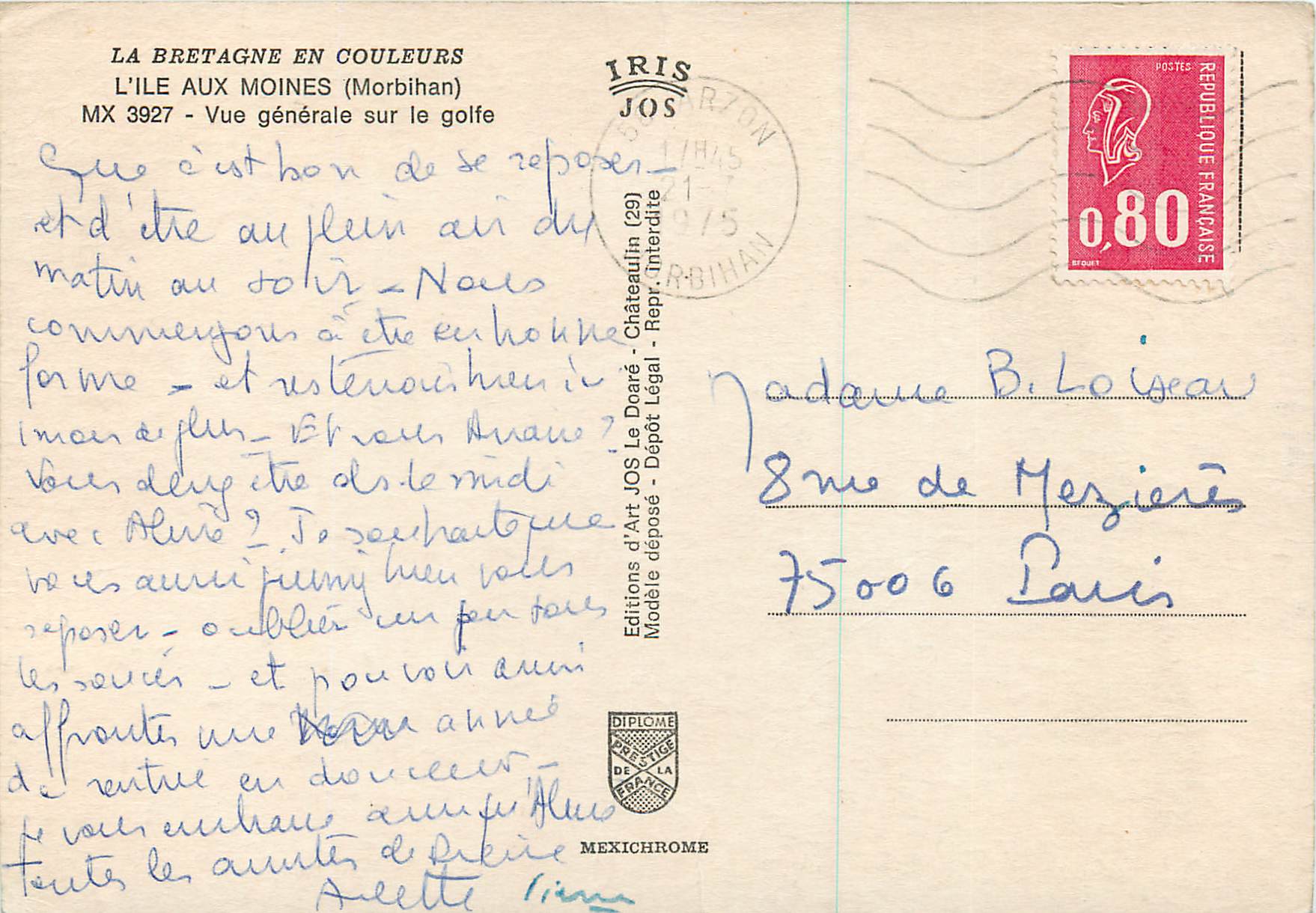 L'Île aux Moines (Morbihan) — Vue générale sur le golfe — Éditions d'Art JOS — Rückseite