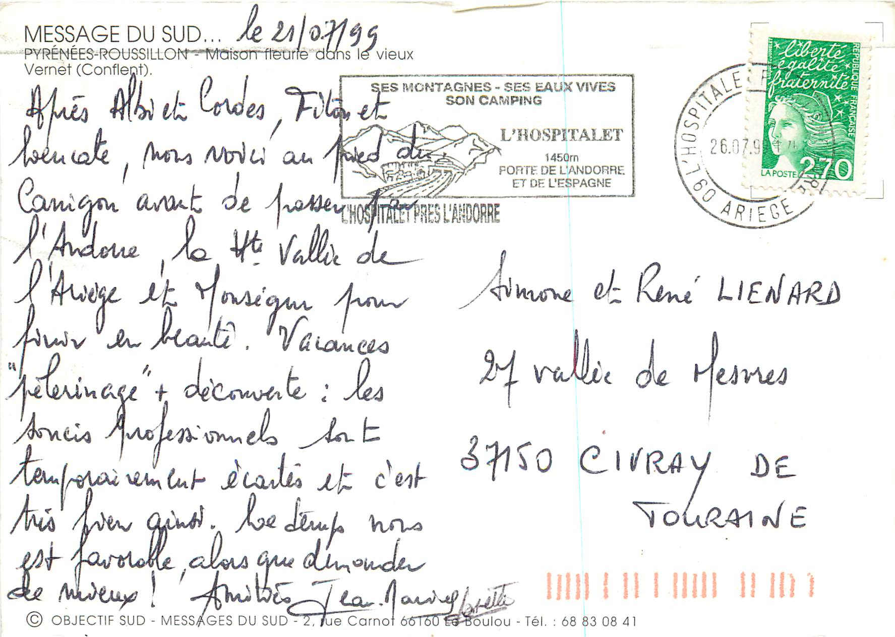 CPM Pyrenees Roussillon Maison Fleurie dans le Vieux Vernet (Conflent) Message du Sud — Back