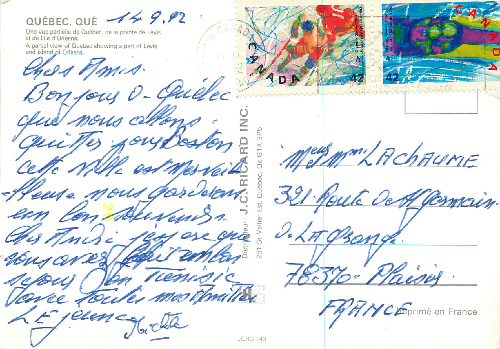CPM Quebec Que Une Vue Partielle de Quebec de la Pointe de Levis et de l'Ile d'Orleans — Back