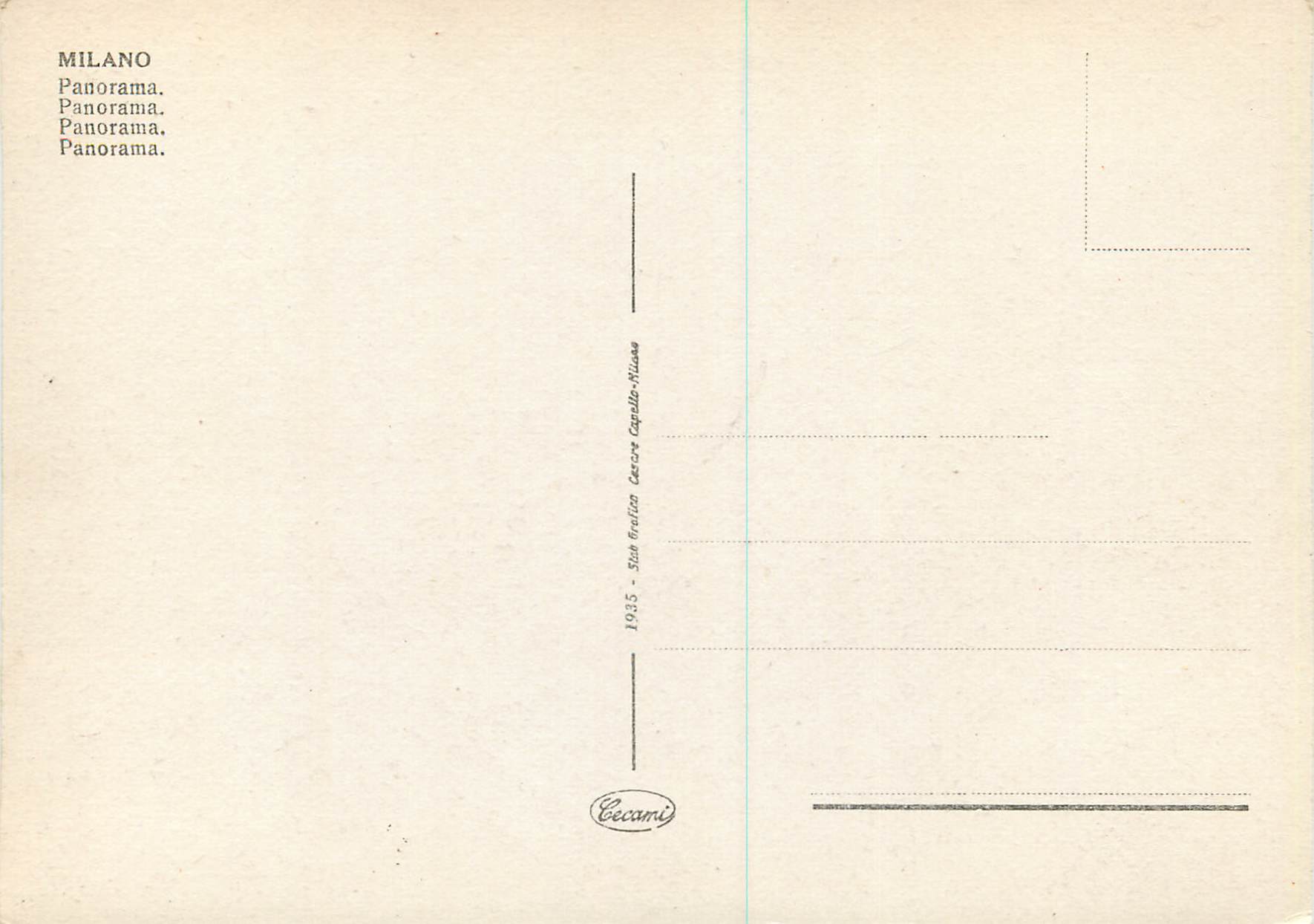 CPM Milano Panorama — Verso