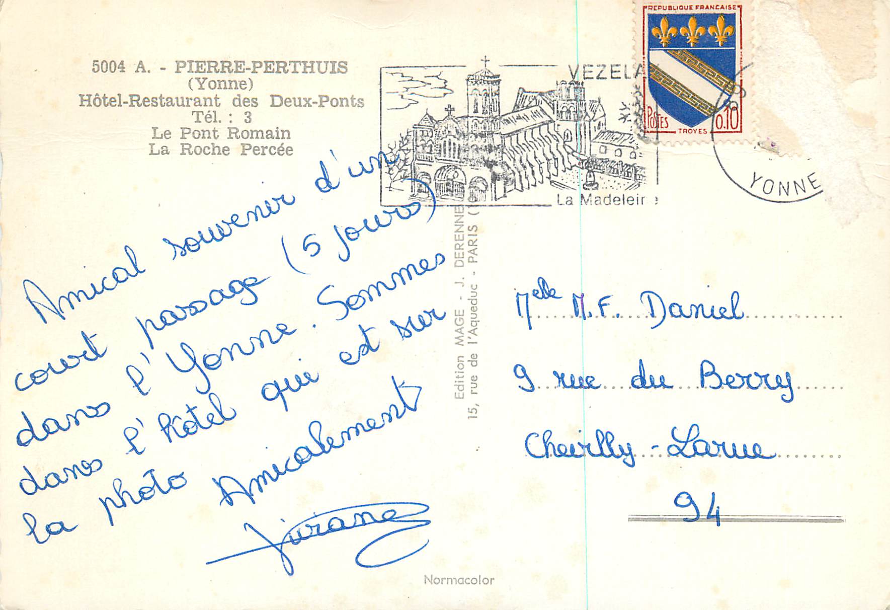 Pierre Perthus — Hôtel-Café-Restaurant et Pont Romain — Édition J. Derenne — Verso