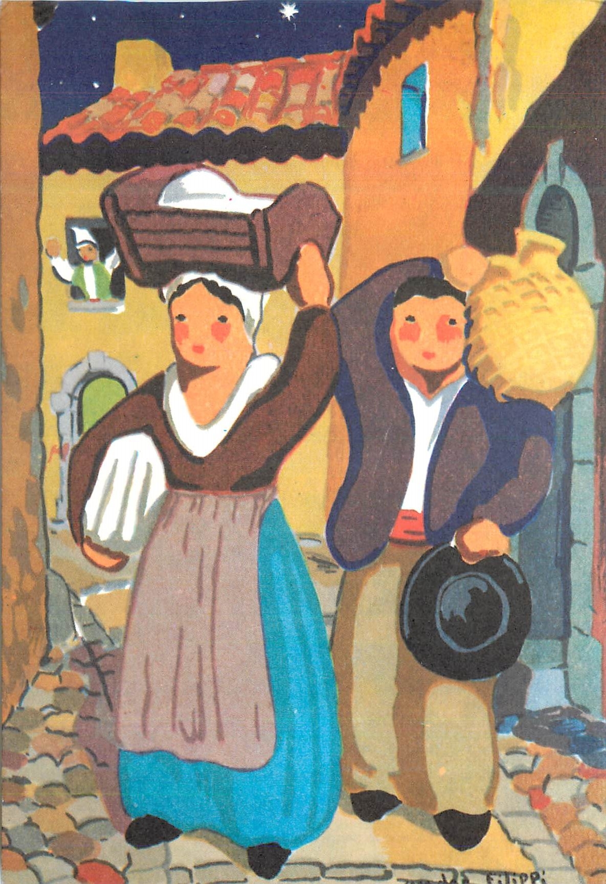 CPM Santons de Provence Le Paysan a la Dame Jeanne avec la Paysanne au Berceau