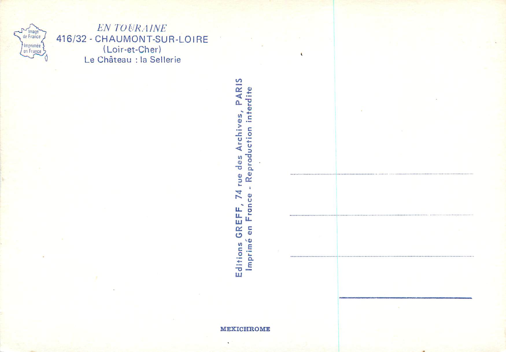 CPM Chaumont sur Loire (Loir et Cher) En Touraine Le Chateau La Sellerie — Rückseite