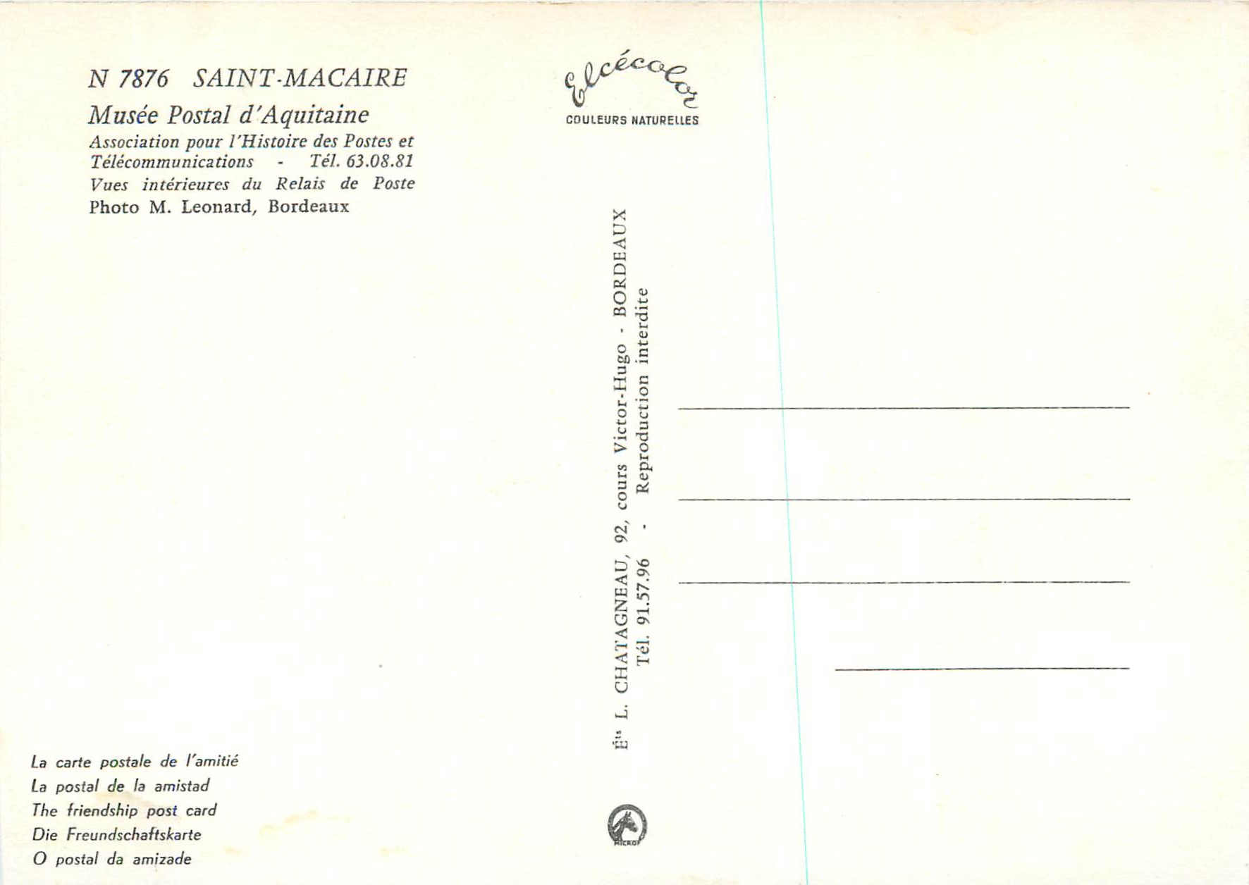 CPM Musee Postal d'Aquitaine Relais Henri IV Saint Macaire — Rückseite