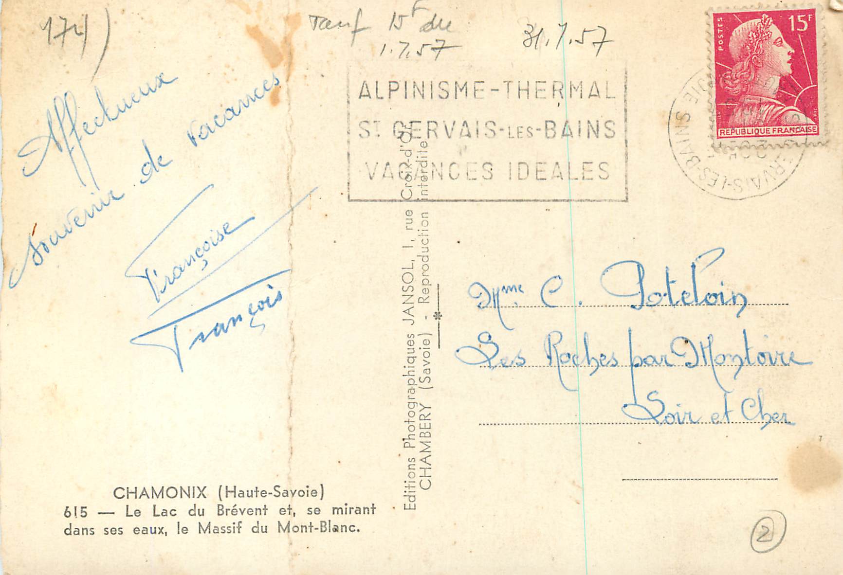 Moderne Ansichtskarte Chamonix (Haute Savoie) See du Brevet und seine Spiegelung in seinen Wassern Massif du Mont Blanc — Rückseite