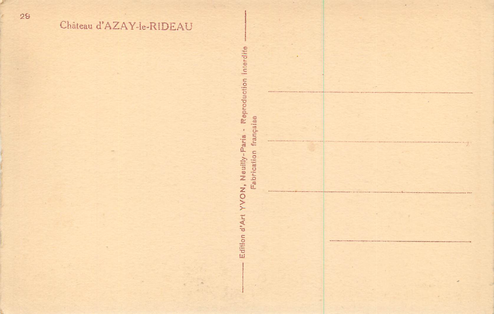 CPA Chateau d'Azay le Rideau — Rückseite