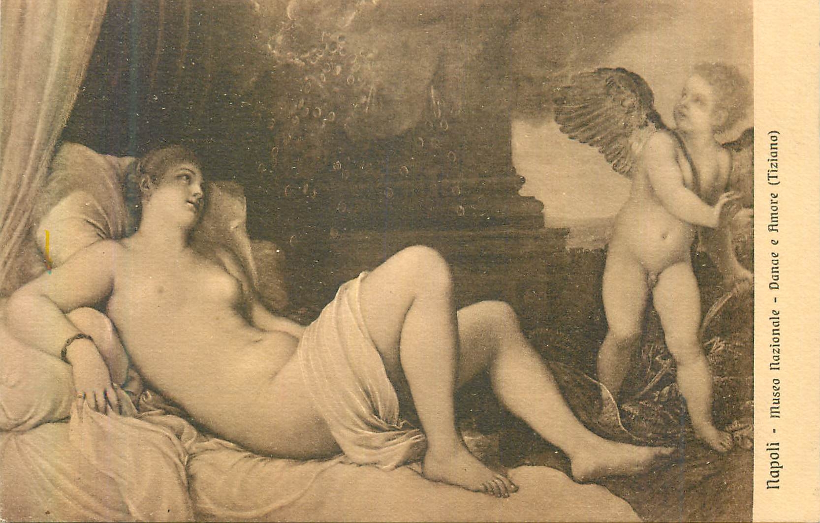 CPA Napoli Museo Nazional Dange e Amore (Tiziano)