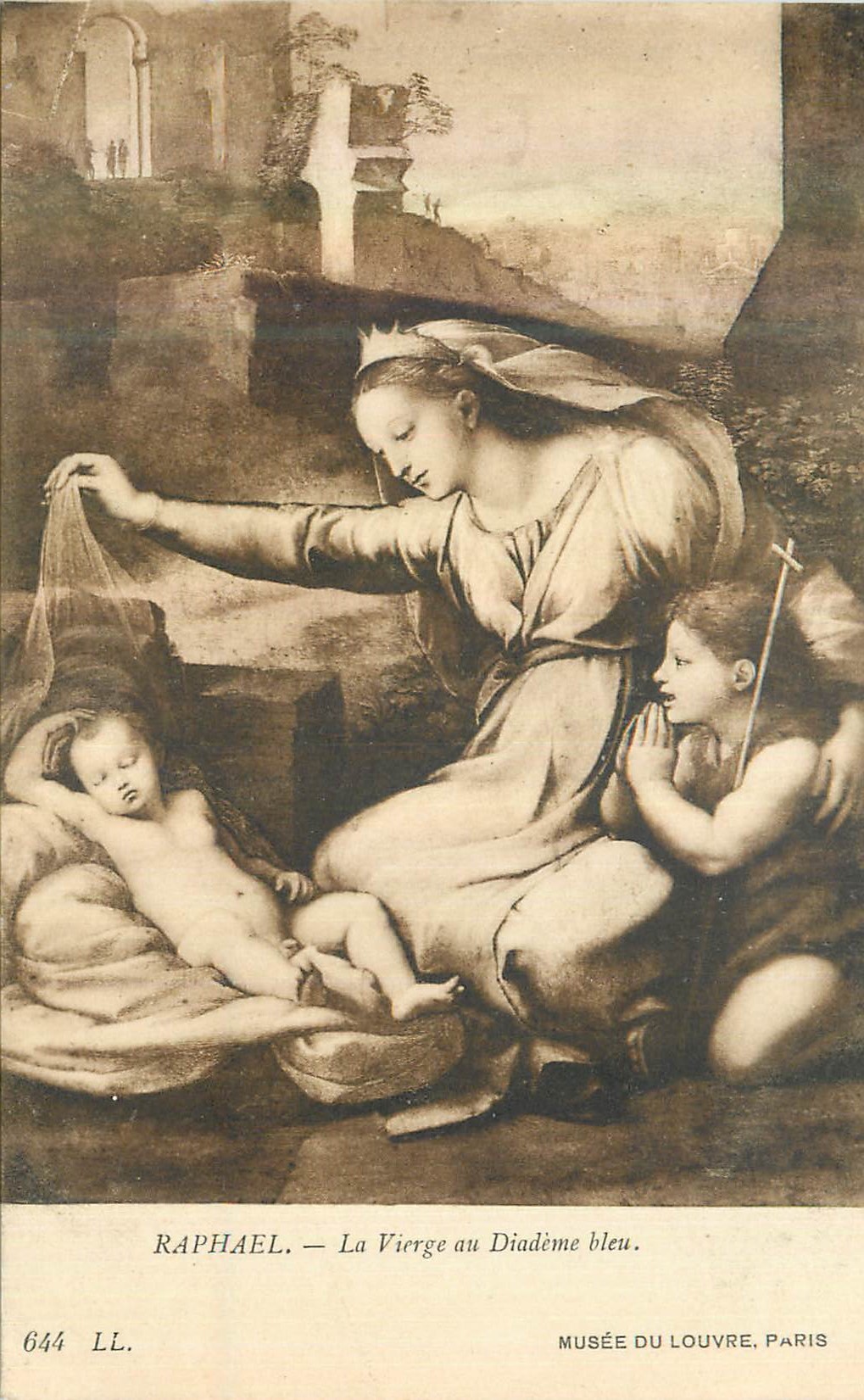 CPA Musee du Louvre Paris Raphael La Vierge au Diademe Bleu