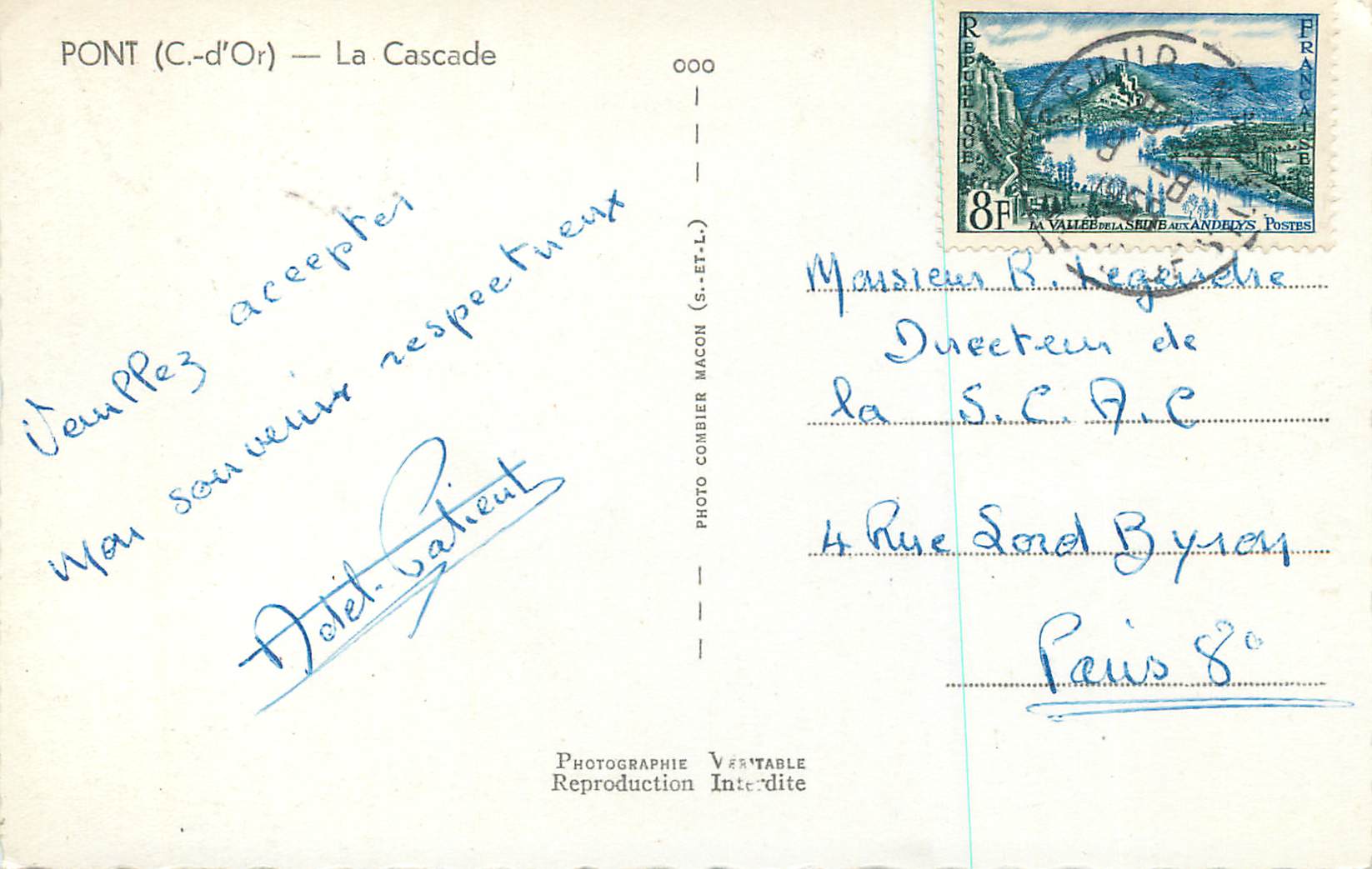CPM Pont (C d'Or) La Cascade — Rückseite