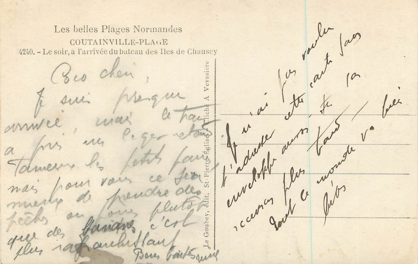 Les belles Plages Normandes — COUTAINVILLE-PLAGE — St-Pierre-Eglise, édit. A. Veysière — Rückseite
