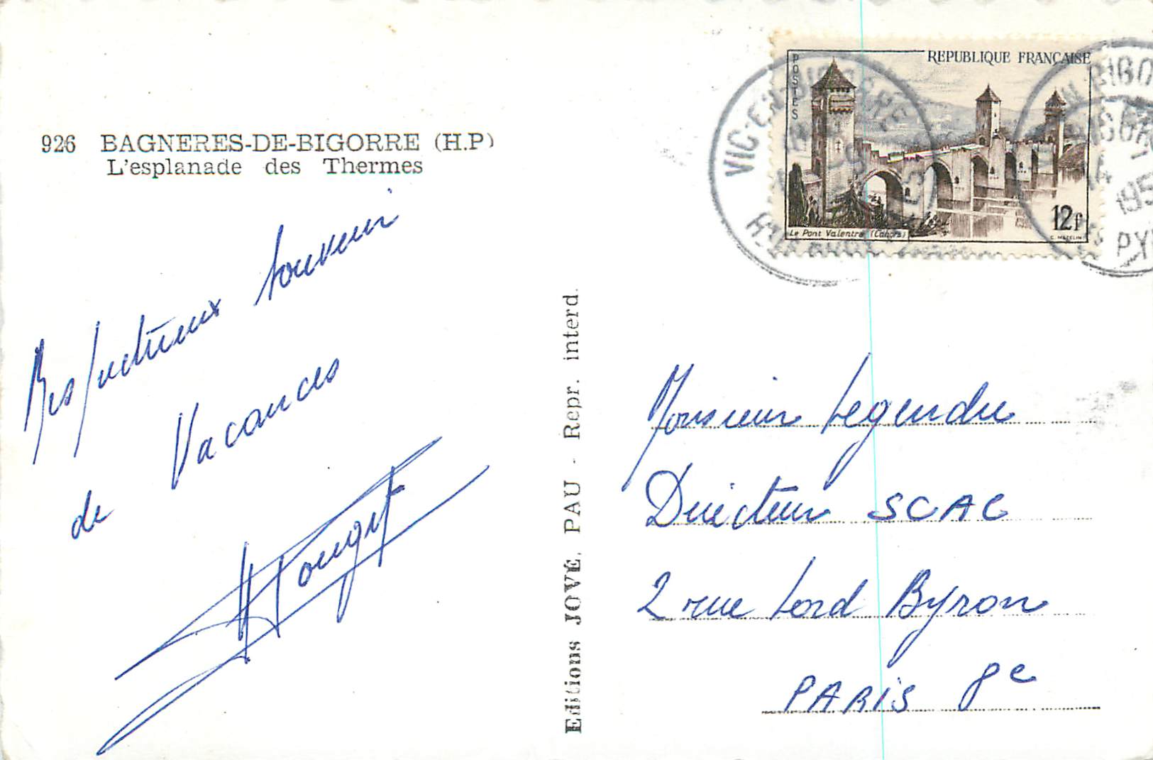 L'esplanade des Thermes — Bagnères-de-Bigorre (H.P.) — Éditions Jove, Pau — Verso