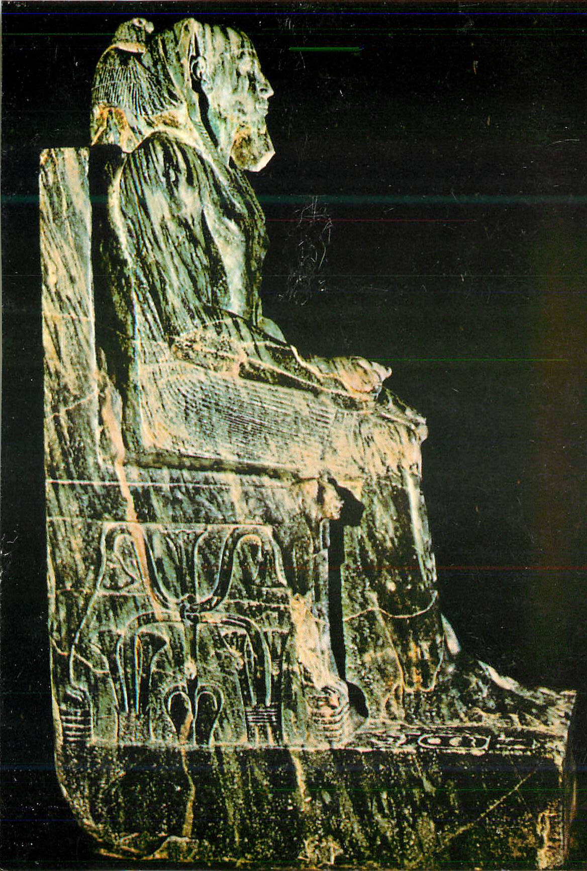 Statue assise du pharaon Chéphren — Musée égyptien — Édition Landrock & Lehnert