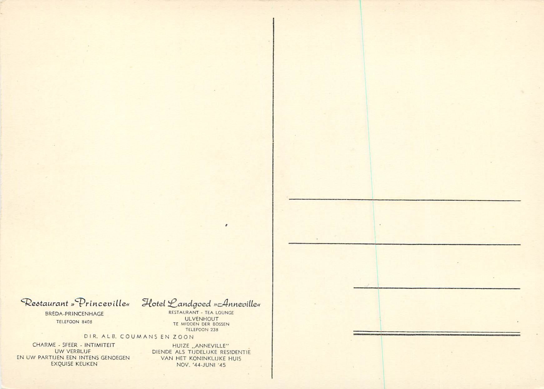 CPM Breda Princenhage Restaurant Princeville Hotel Land Goed Anneville — Rückseite