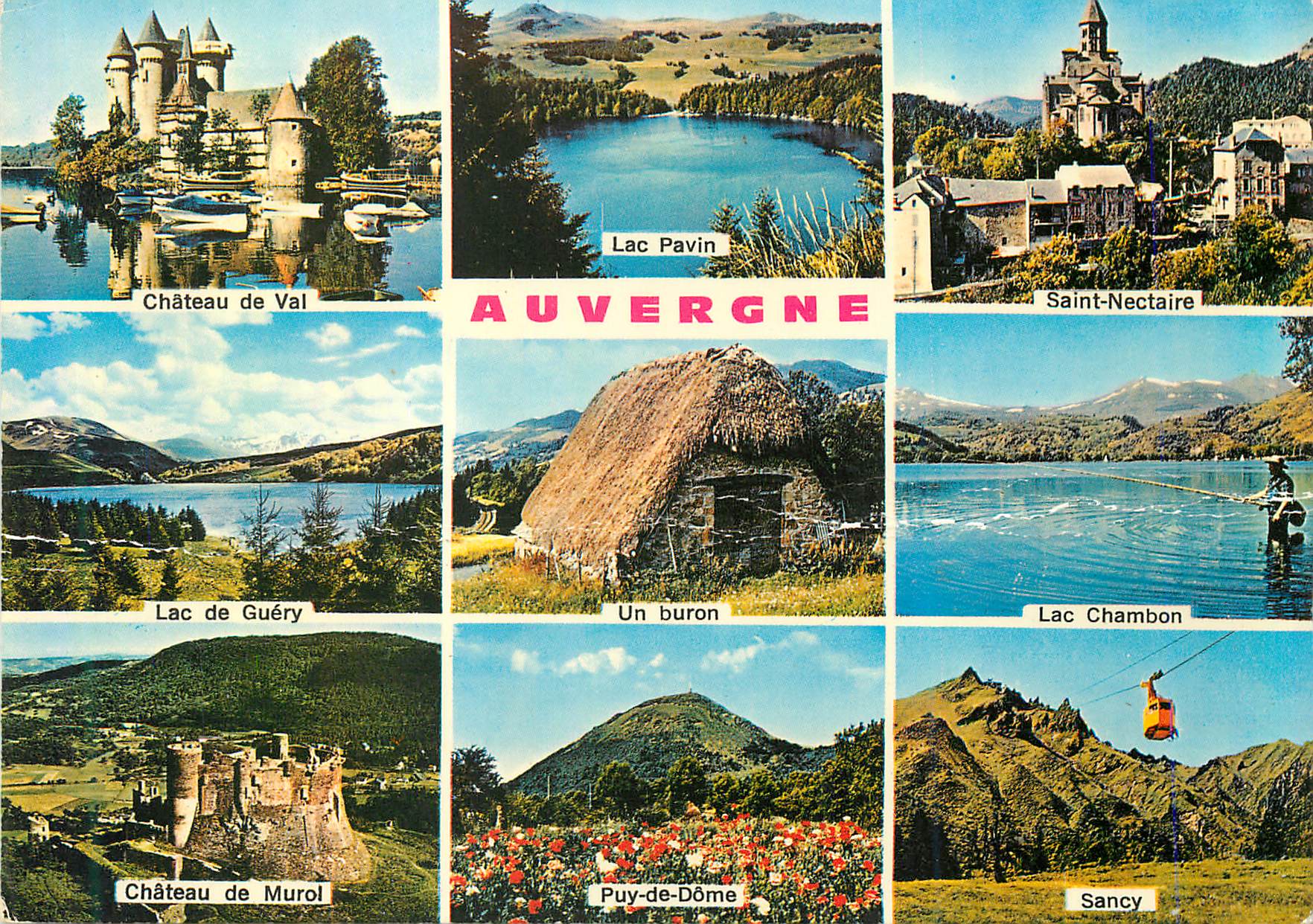 CPM Auvergne Le Puy de Dome Touristique Château de Val Lac Pavin Saint Nectaire Lac de Guery Peche