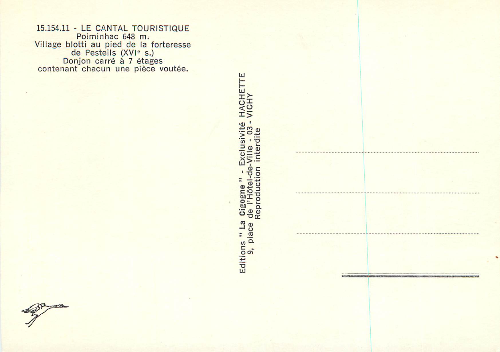 Poiminhac — Village au pied de la forteresse de Pesteils — Éditions "La Cigogne" HACHETTE — Verso