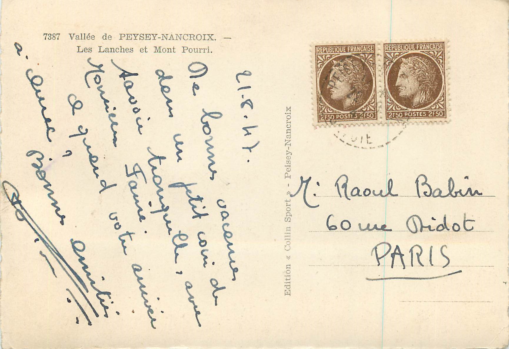 CPM Vallee de Peysey Nancroix Les Lanches et Mont Pourri — Back