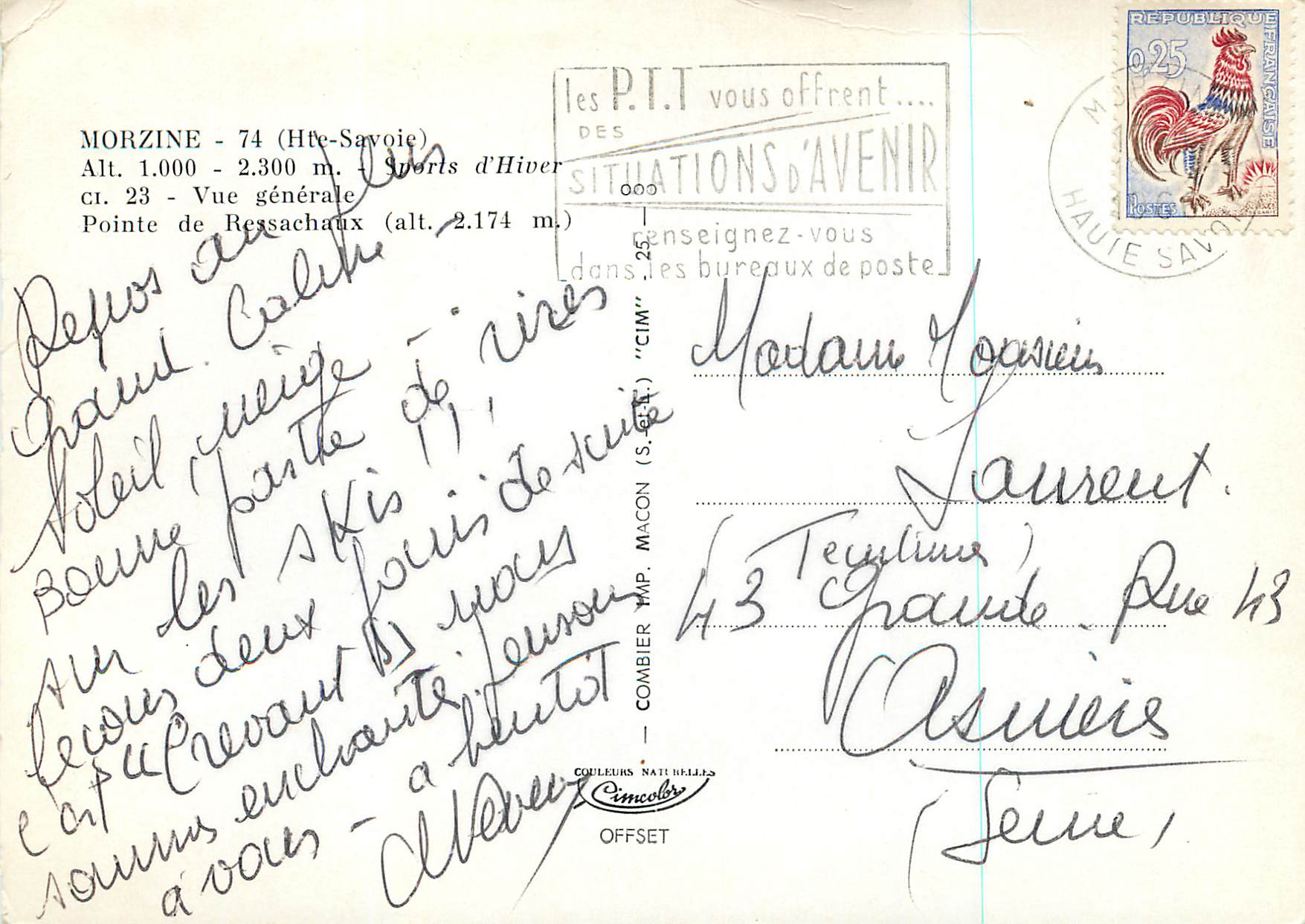 Morzine - 74 (Haute-Savoie) — Allgemeine Ansicht — Pointe de Ressachaux (Höhe 2.174 m) — Verleger Cim' (S.G.T.) — Rückseite