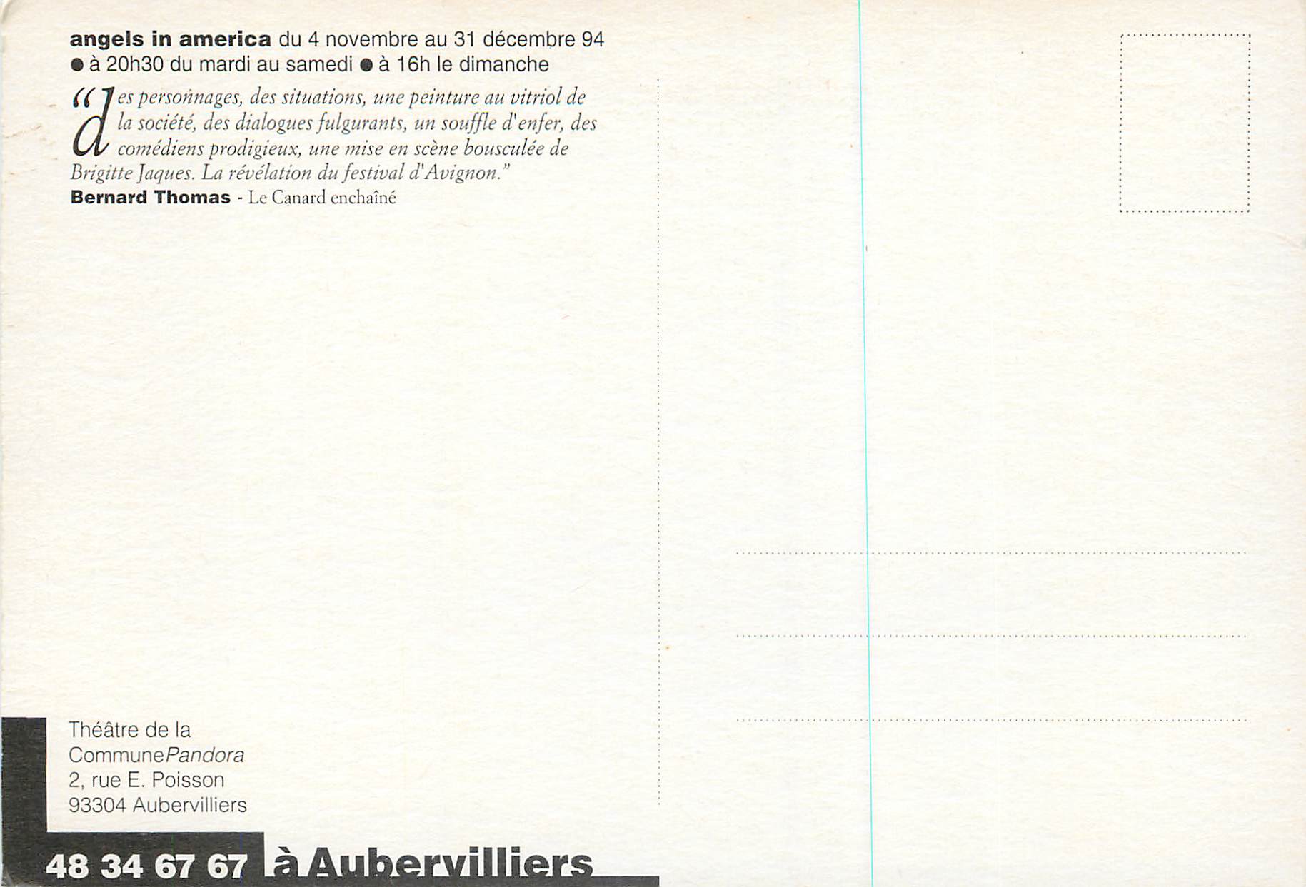 CPM Commune Angelsin America du 4 au 31 Novembre 94 — Verso