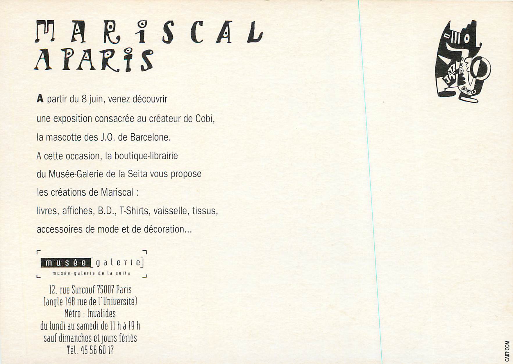 CPM Mariscal A Paris 8Juin au 17 Septembre 1994 Tour Eiffel Musee Galerie de la Seita — Rückseite